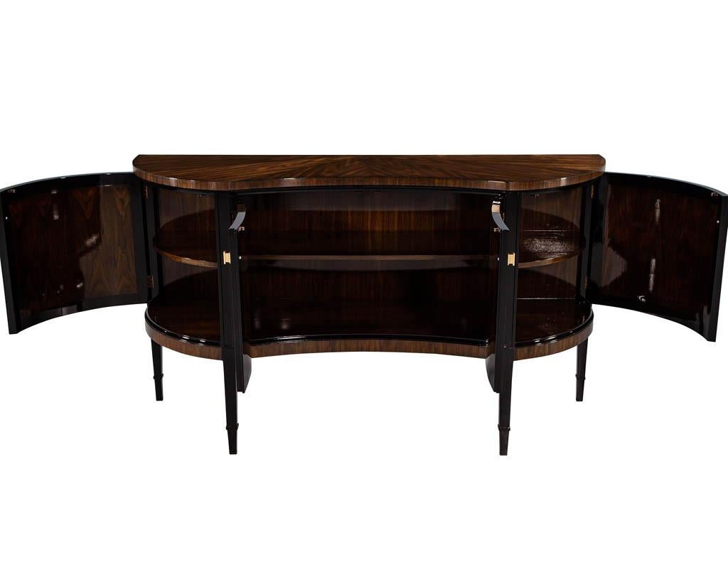 Curved Front Sideboard Cabinet in 2 Tone High Gloss Finish. New from the USA this incredible sideboard cabinet demands attention. With detailed wood grain patterns flowing with the beautiful curves of this piece. Finished in a rich high gloss