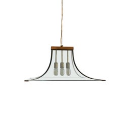 Curved Glass and Brass Chandelier, Italy, 1940s