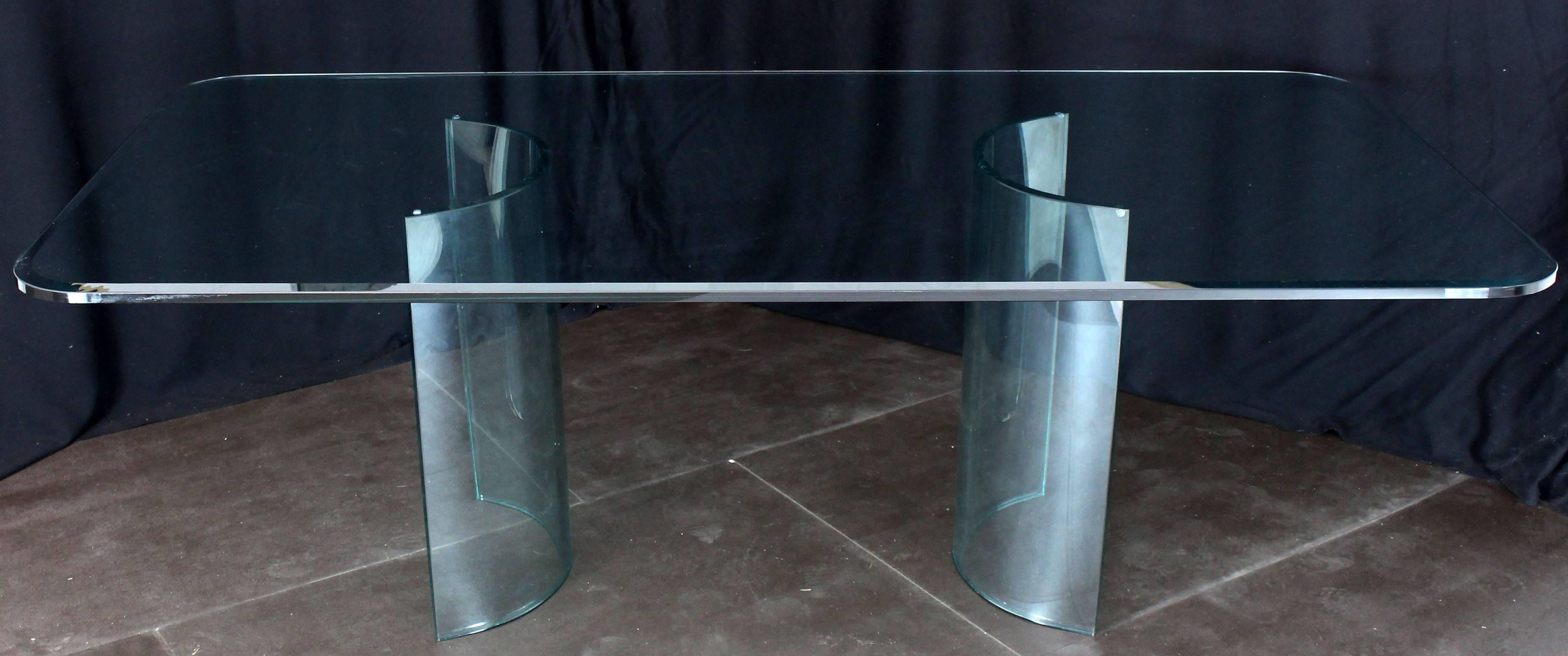 Large glass top Mid-Century Modern all transparent design conference or dining table.
 