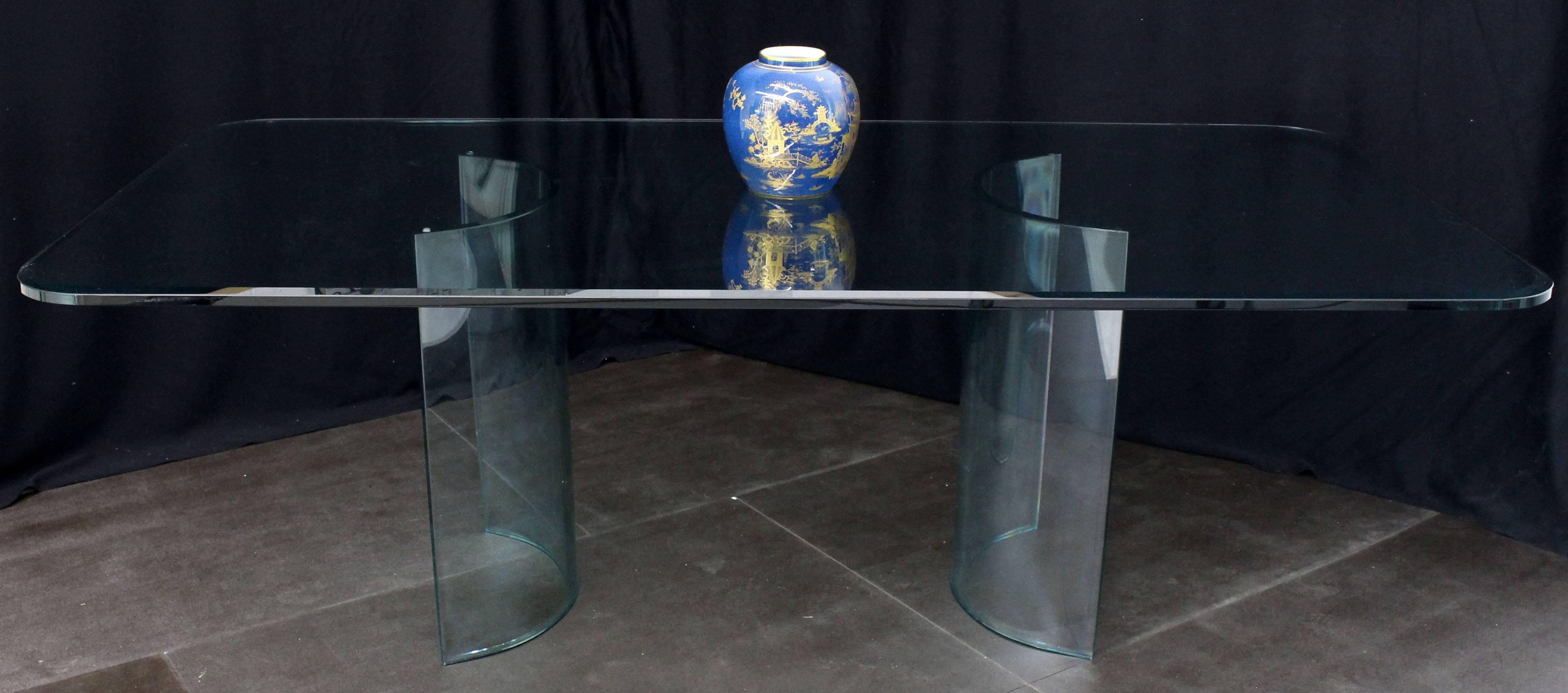 American Curved Glass Base Thick 3/4 Glass Top Large Dining Conference Table