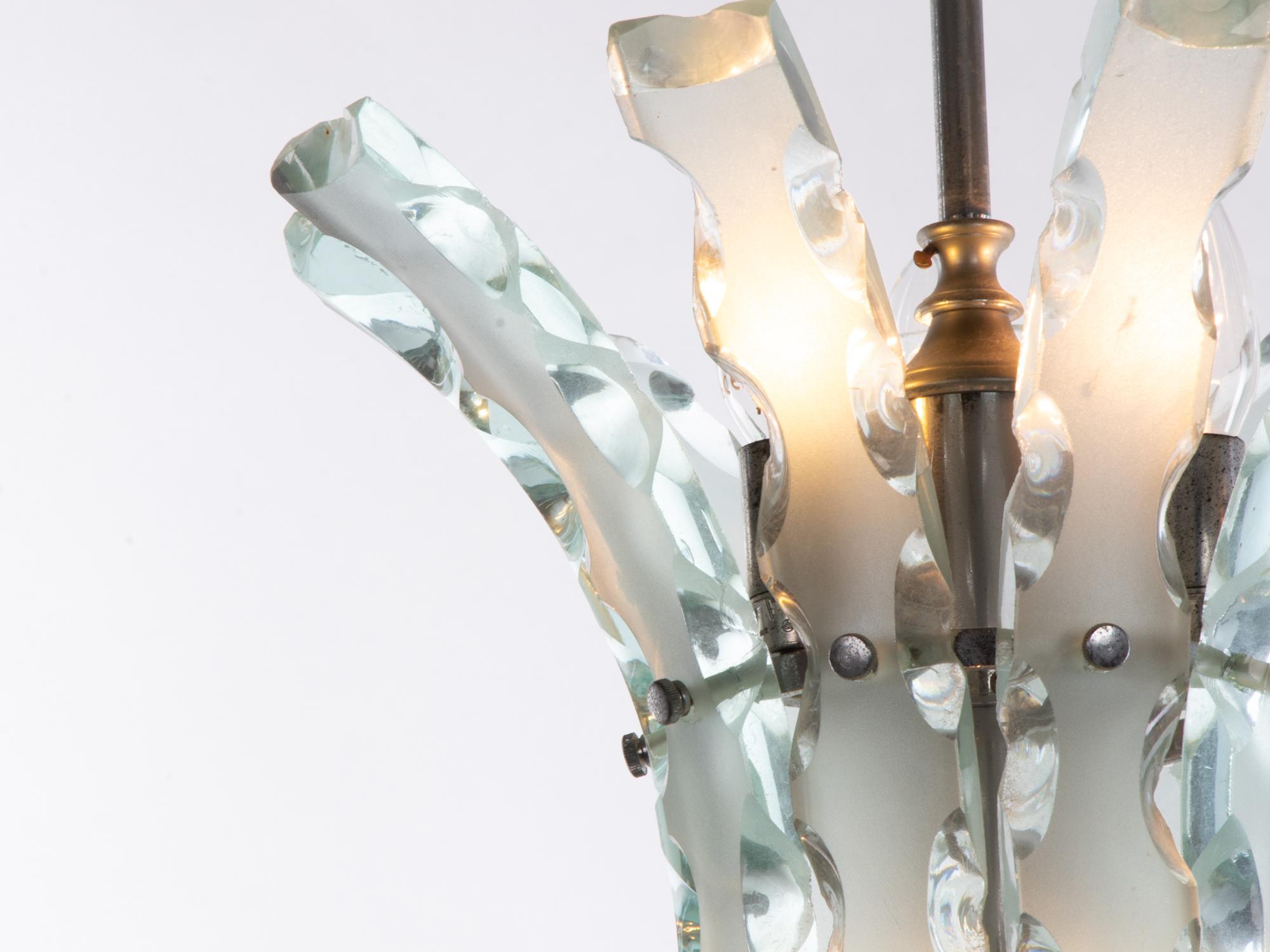 Mid-Century Modern Fontana Arte Curved Glass Chandelier by O4 Zero Quattro, Italy, 1960s