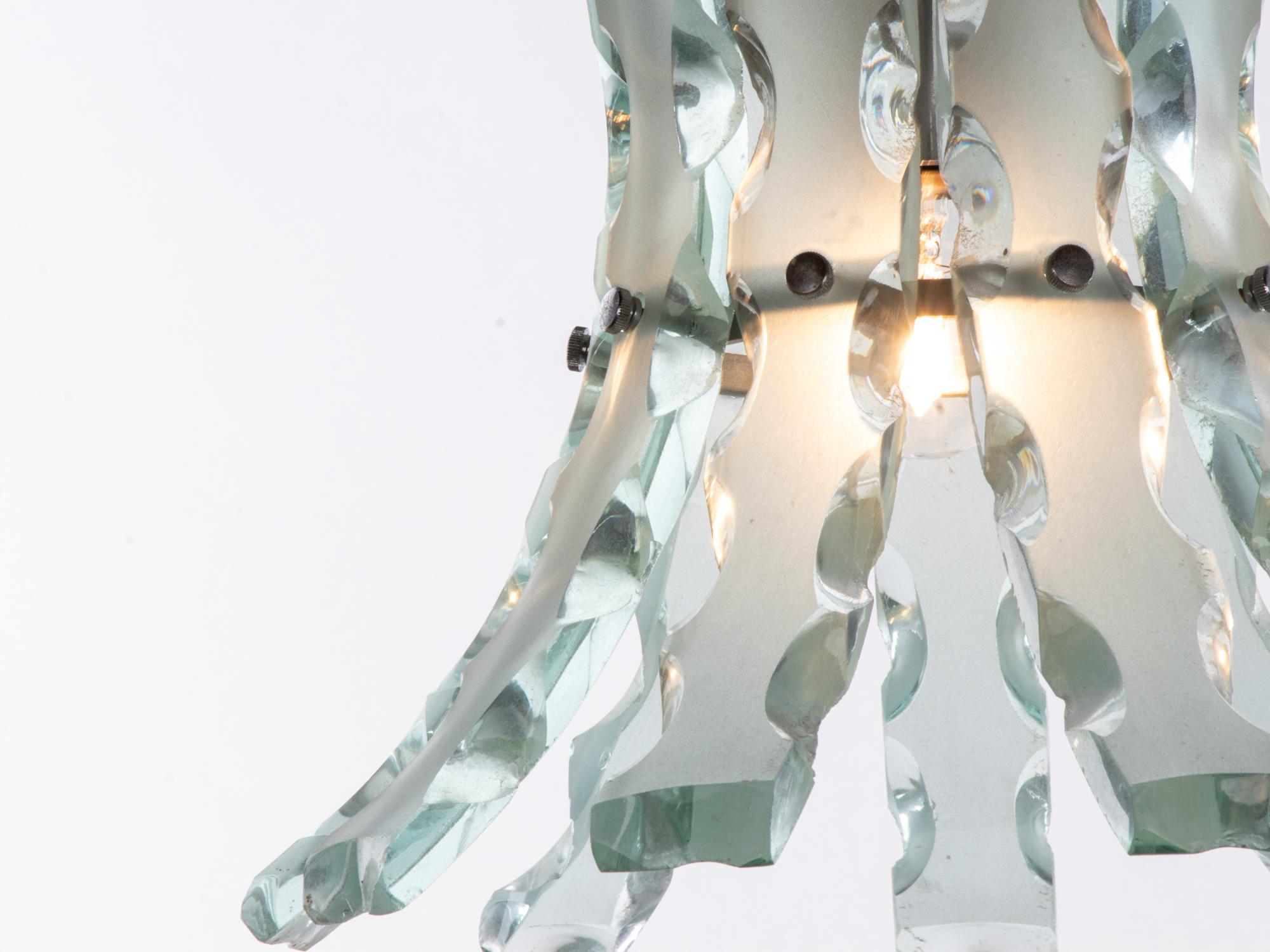 Italian Fontana Arte Curved Glass Chandelier by O4 Zero Quattro, Italy, 1960s