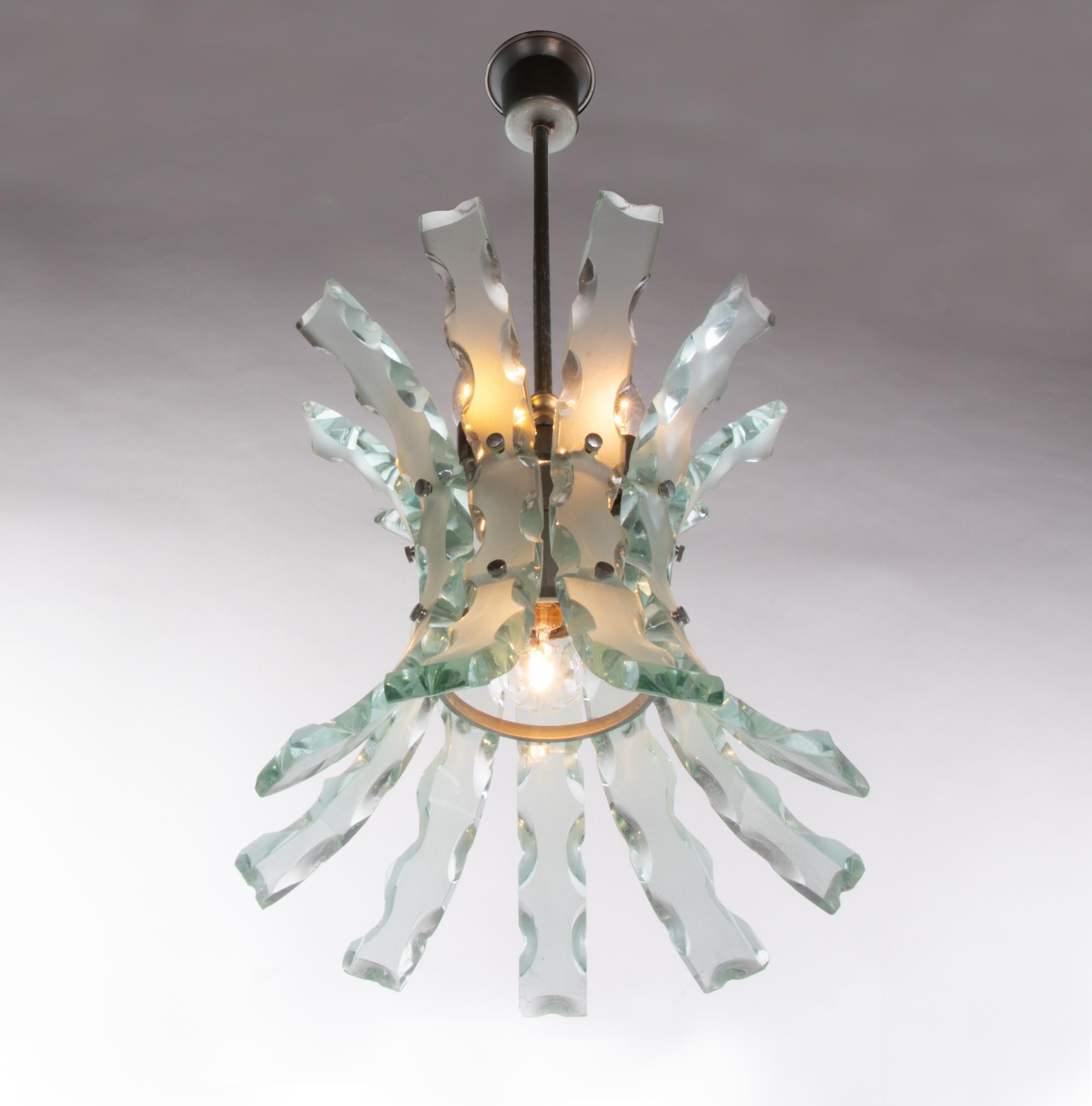 Mid-20th Century Fontana Arte Curved Glass Chandelier by O4 Zero Quattro, Italy, 1960s