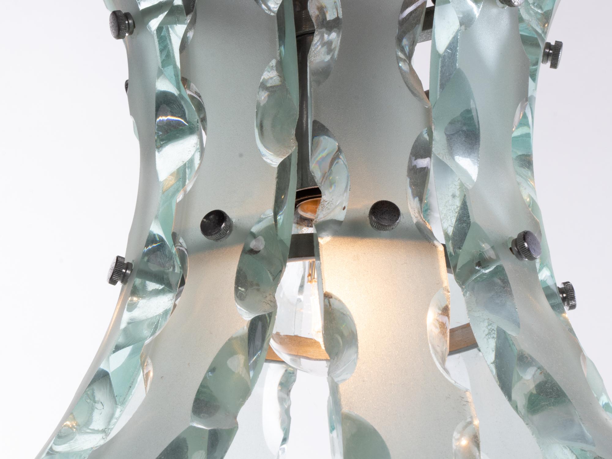 Fontana Arte Curved Glass Chandelier by O4 Zero Quattro, Italy, 1960s 2