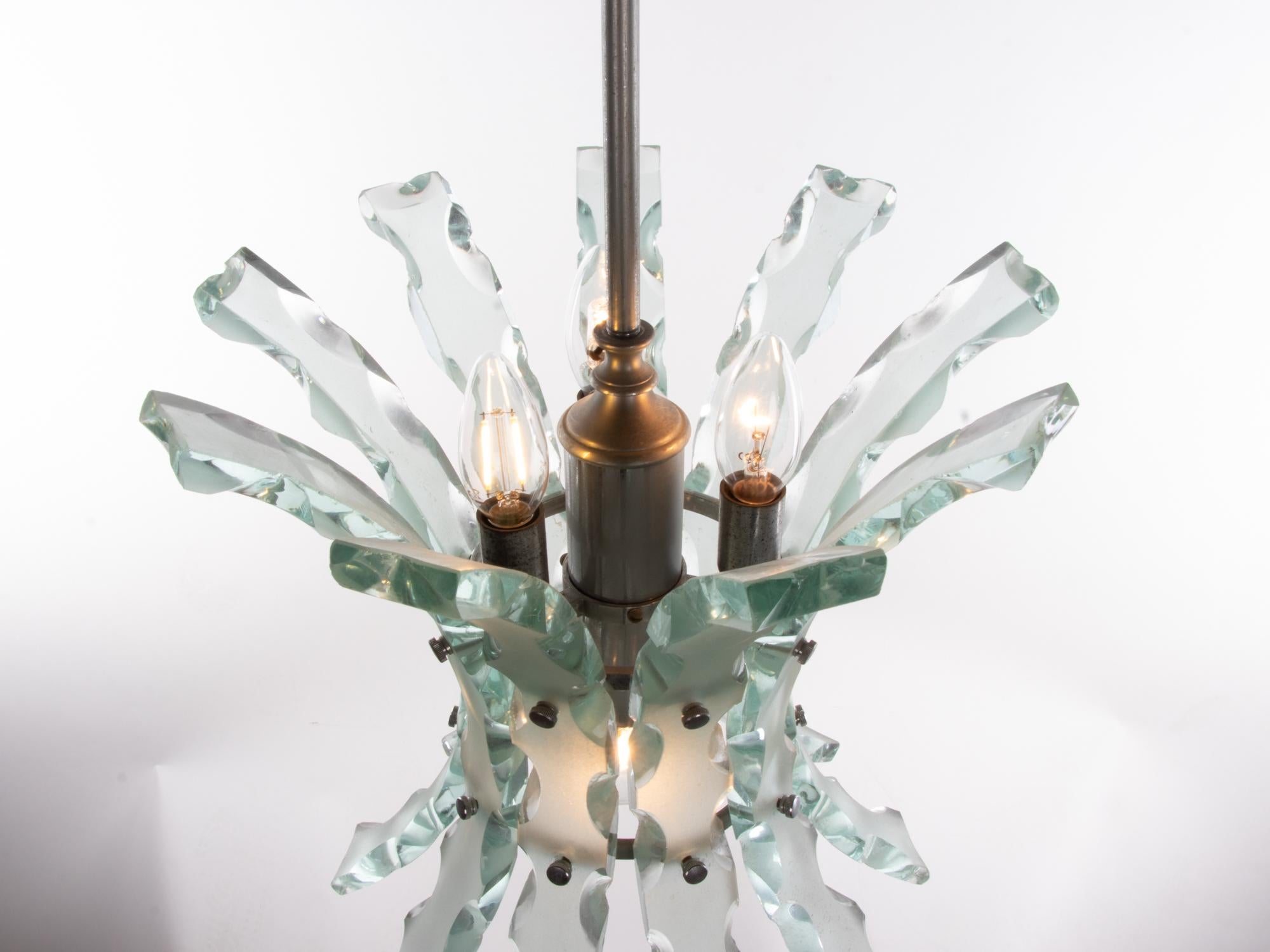 Fontana Arte Curved Glass Chandelier by O4 Zero Quattro, Italy, 1960s 3