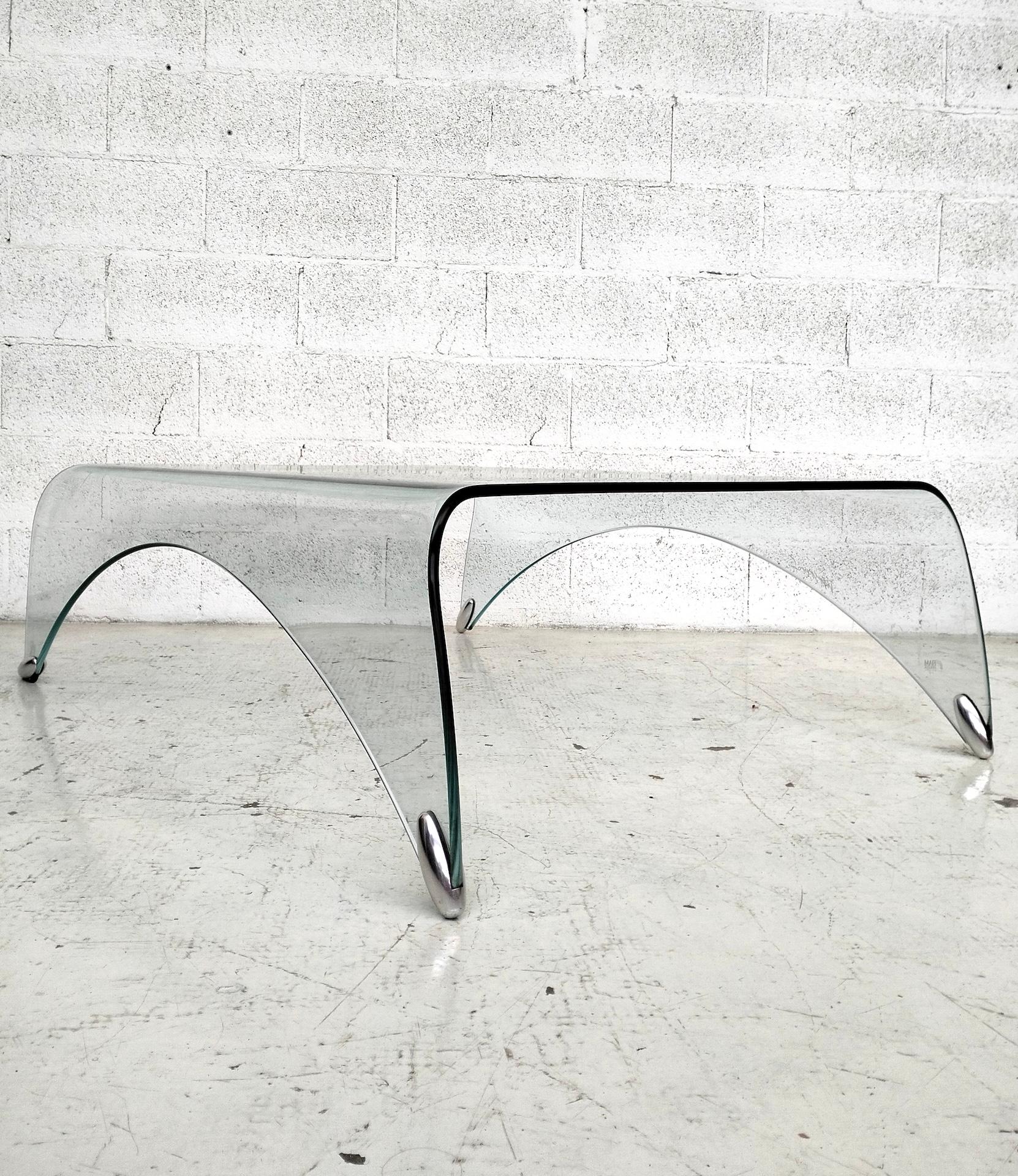 Modern Curved glass coffee table “Genio” by Massimo Iosa Ghini for Fiam  2000s For Sale