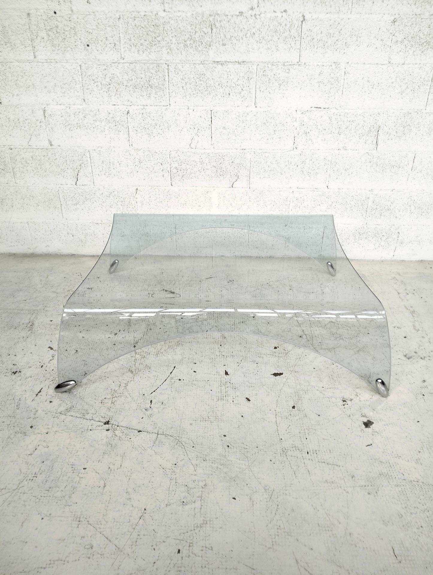 Curved glass coffee table “Genio” by Massimo Iosa Ghini for Fiam  2000s For Sale 1