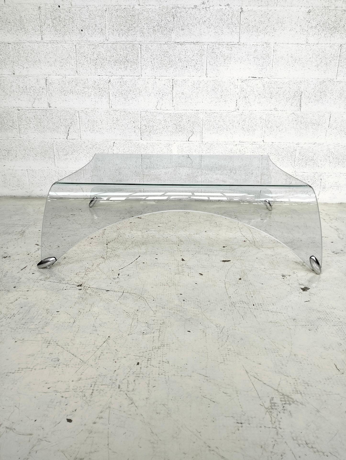 Curved glass coffee table “Genio” by Massimo Iosa Ghini for Fiam  2000s For Sale 2