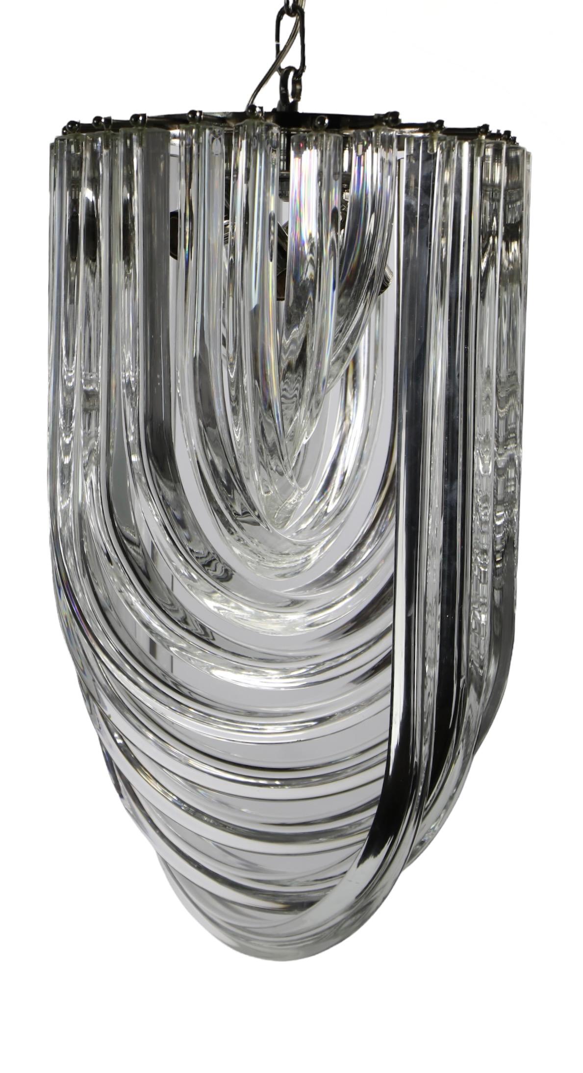 Curved Glass Loop Curvati Chandeliers Attributed to Carlo Nason 3 Available In Good Condition For Sale In New York, NY