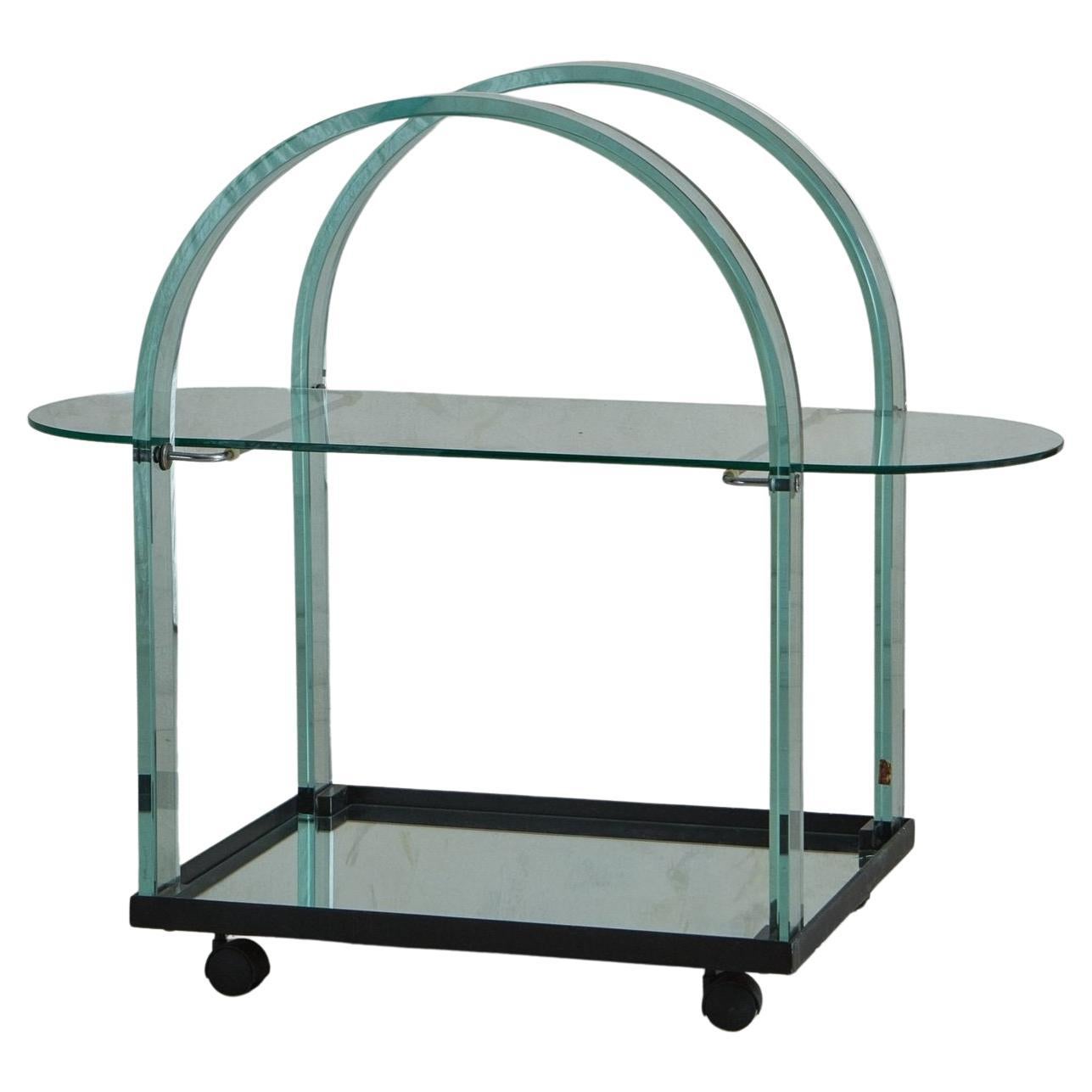 Curved Glass + Mirrored Bar Cart by Fiam Italia, 1980s For Sale