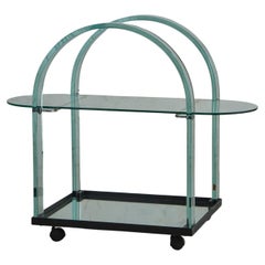 Vintage Curved Glass + Mirrored Bar Cart by Fiam Italia, 1980s