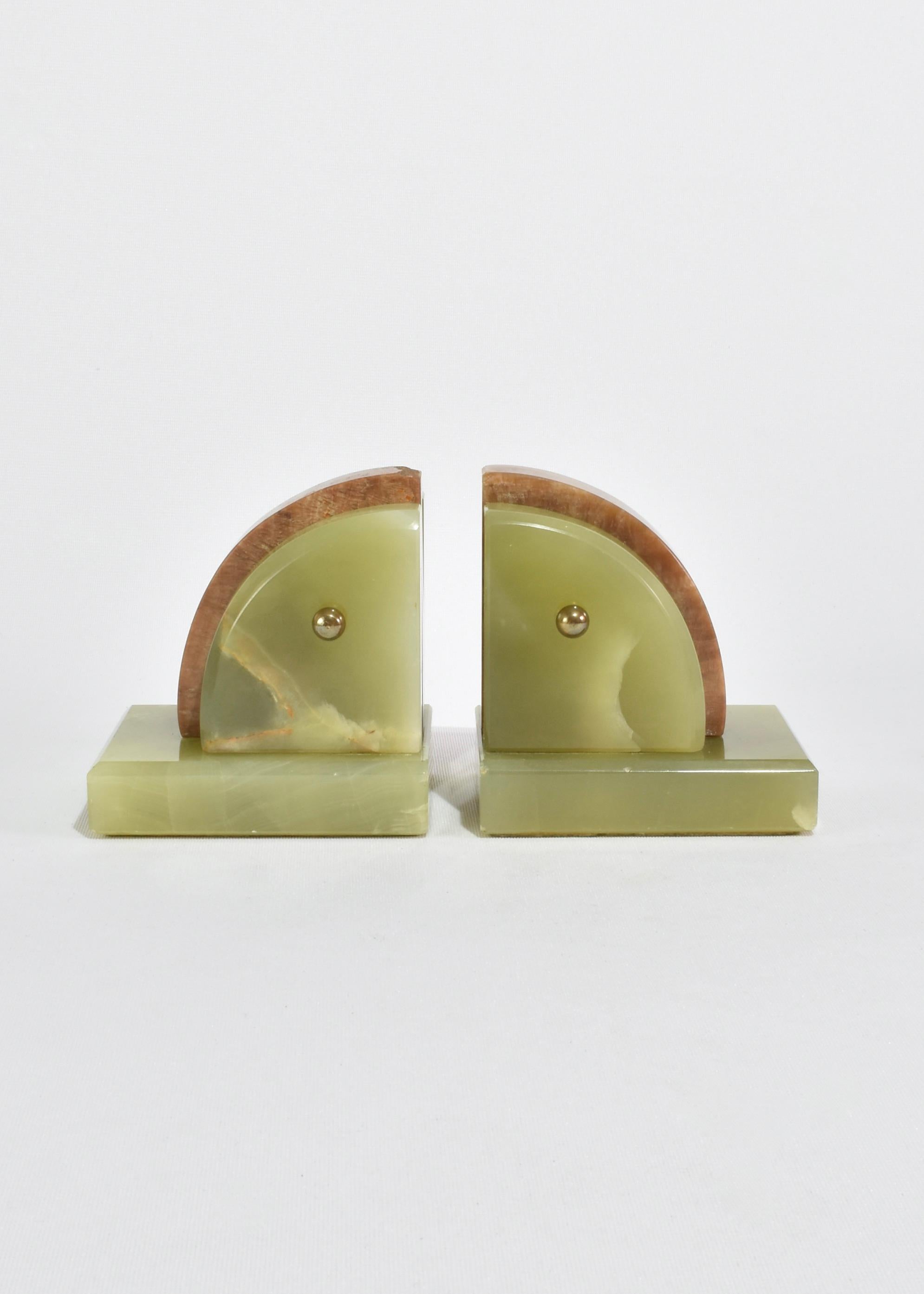 Mid-20th Century Curved Green Onyx Bookends