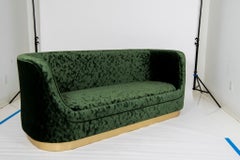 Curved Green Velvet Sofa
