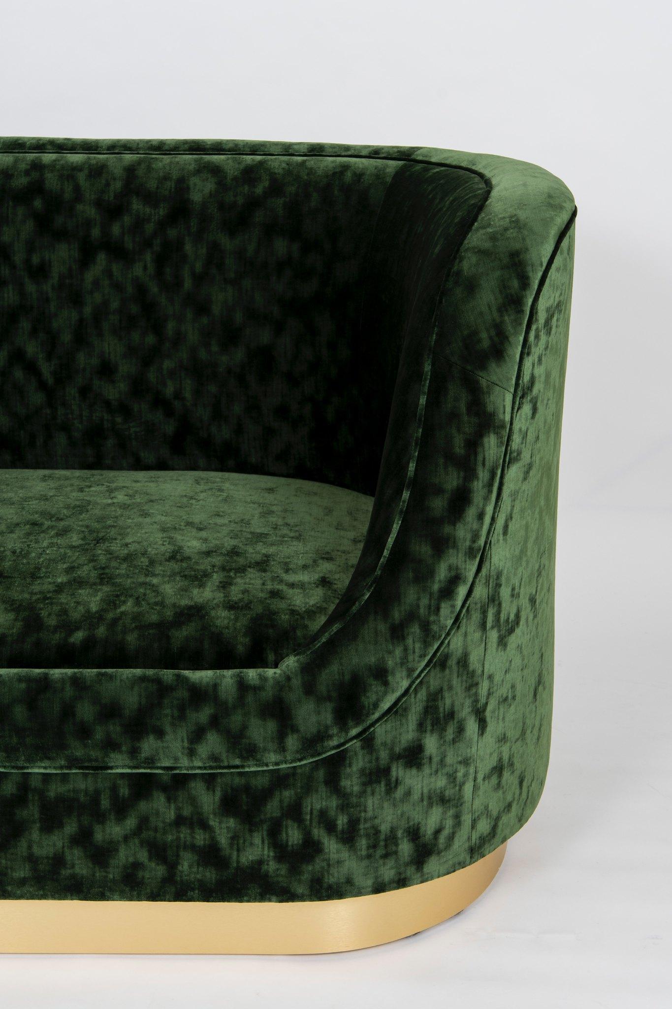 Modern Curved Green Velvet Sofa