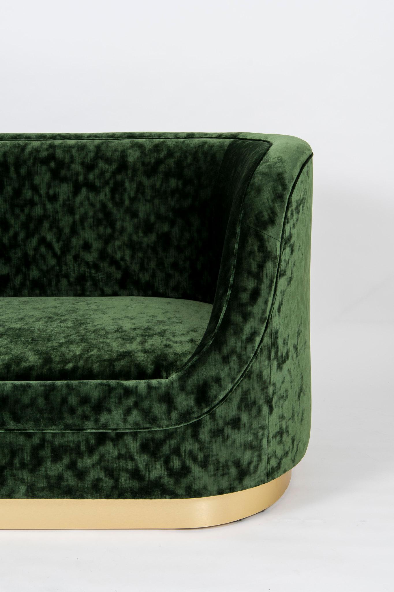 American Curved Green Velvet Sofa