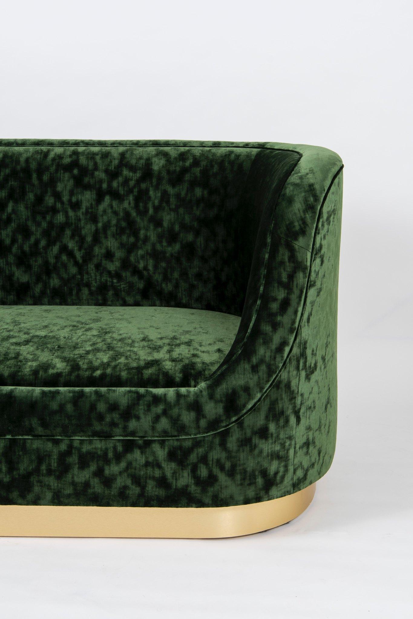 Curved Green Velvet Sofa In New Condition In Houston, TX