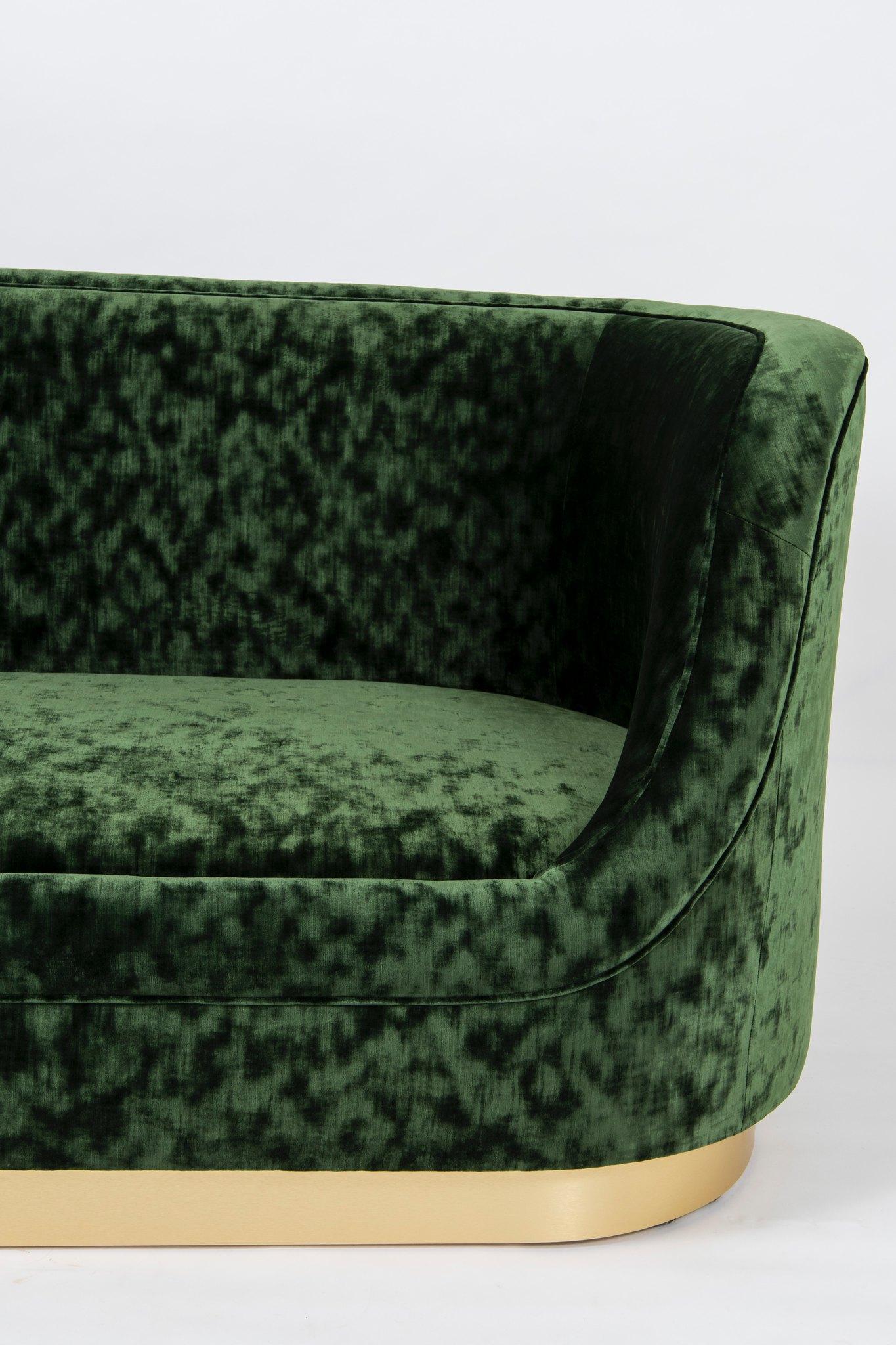 Contemporary Curved Green Velvet Sofa