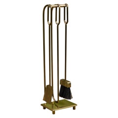 Curved Handle Brass Fireplace Tool Set