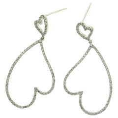 Curved Heart Diamond Dangle Earring in 18 Karat White Gold