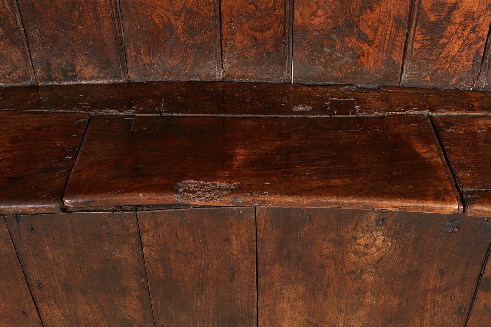Curved High Back Elm Settle with Storage For Sale 2