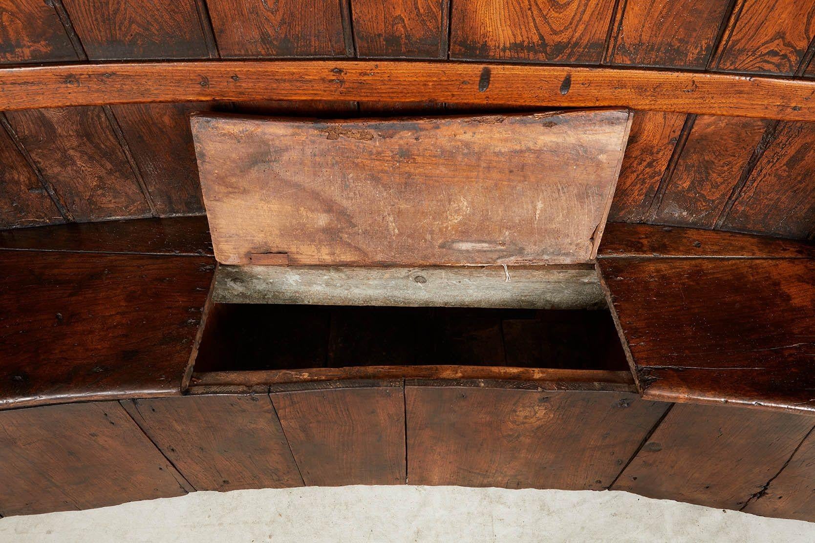 Curved High Back Elm Settle with Storage For Sale 3