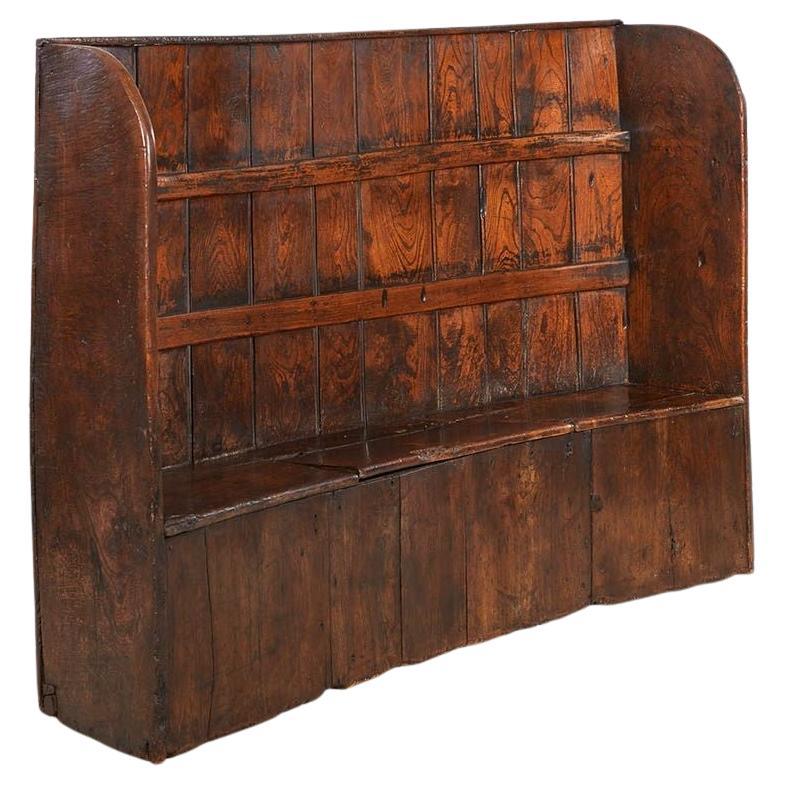 Curved High Back Elm Settle with Storage