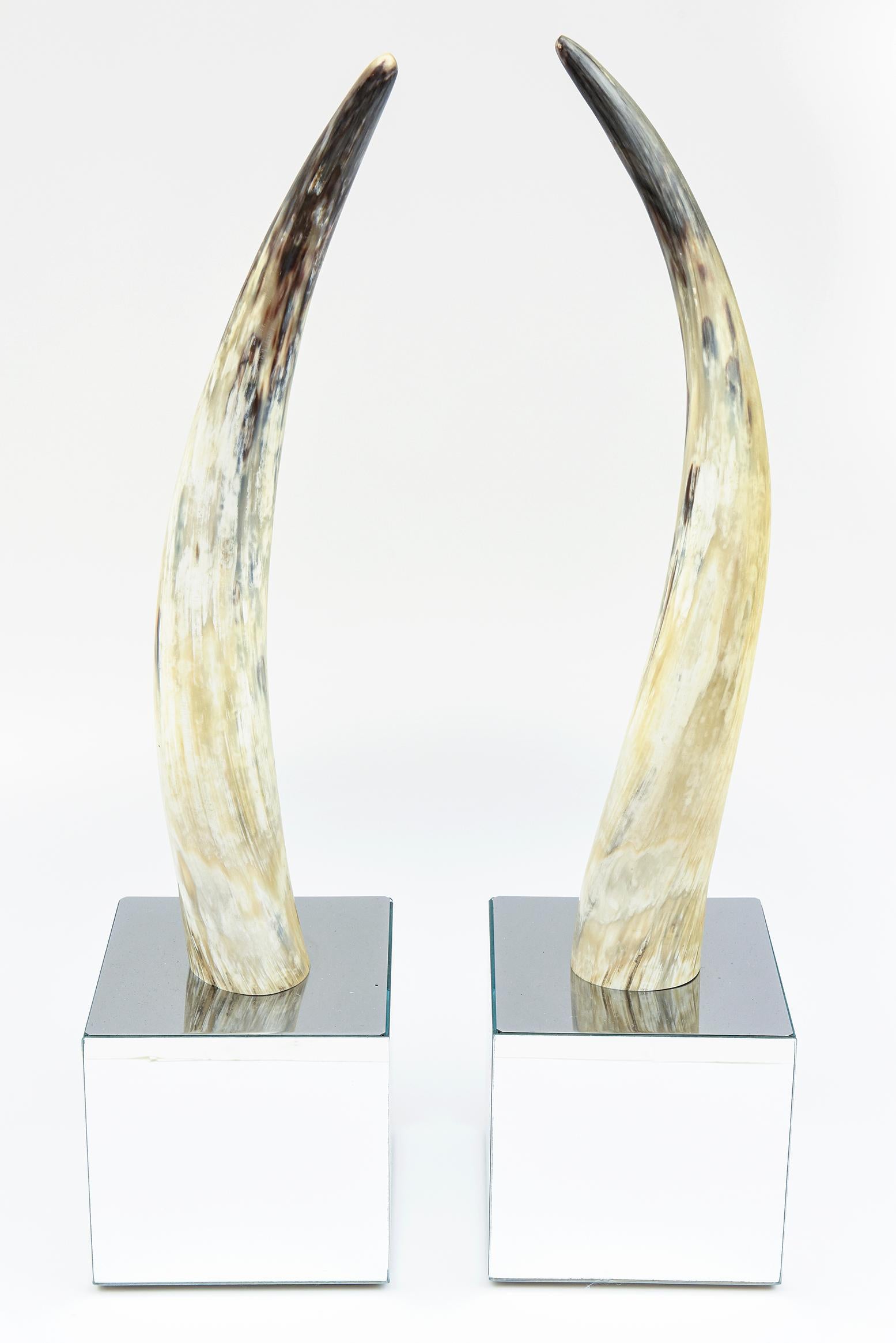Curved Horn and Mirror Cube Sculptures Pair of For Sale 4