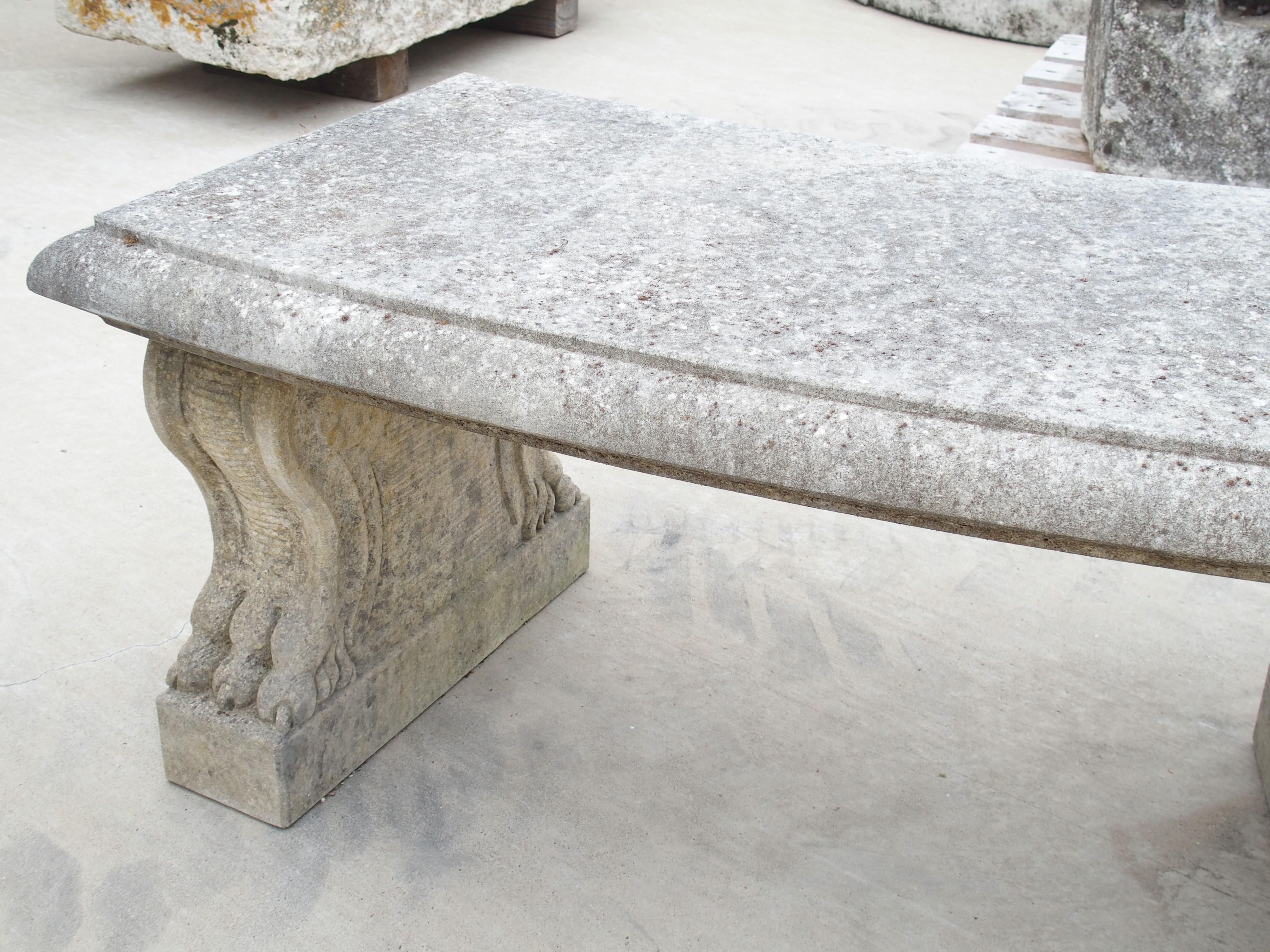 Curved Italian 3-Leg Garden Bench in Carved Limestone 5
