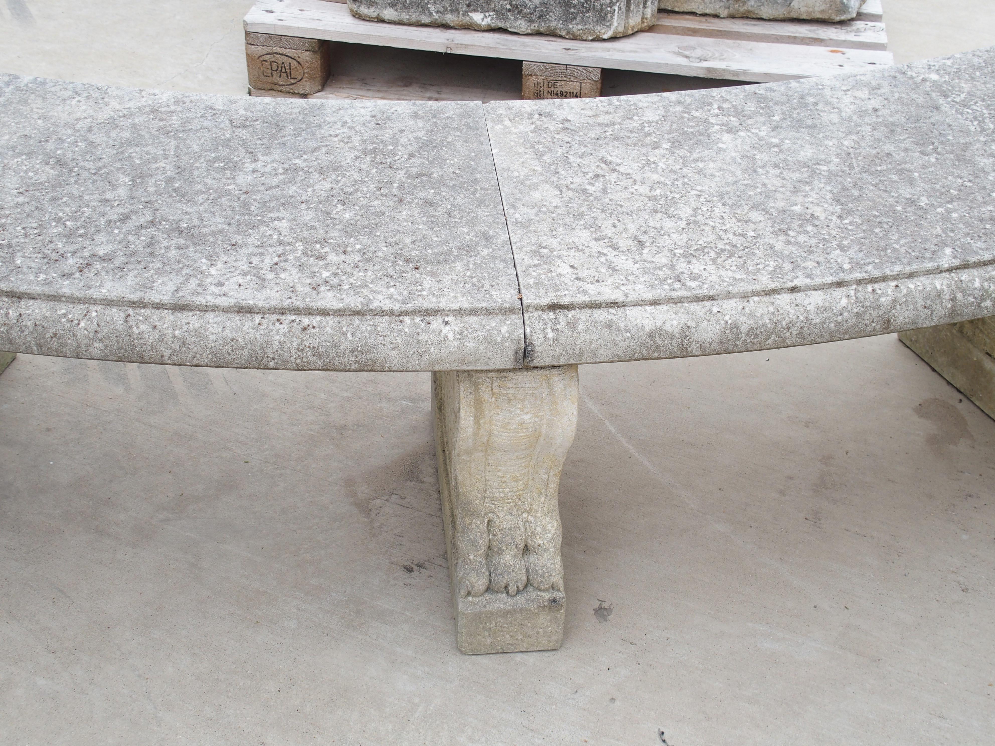 Curved Italian 3-Leg Garden Bench in Carved Limestone 9