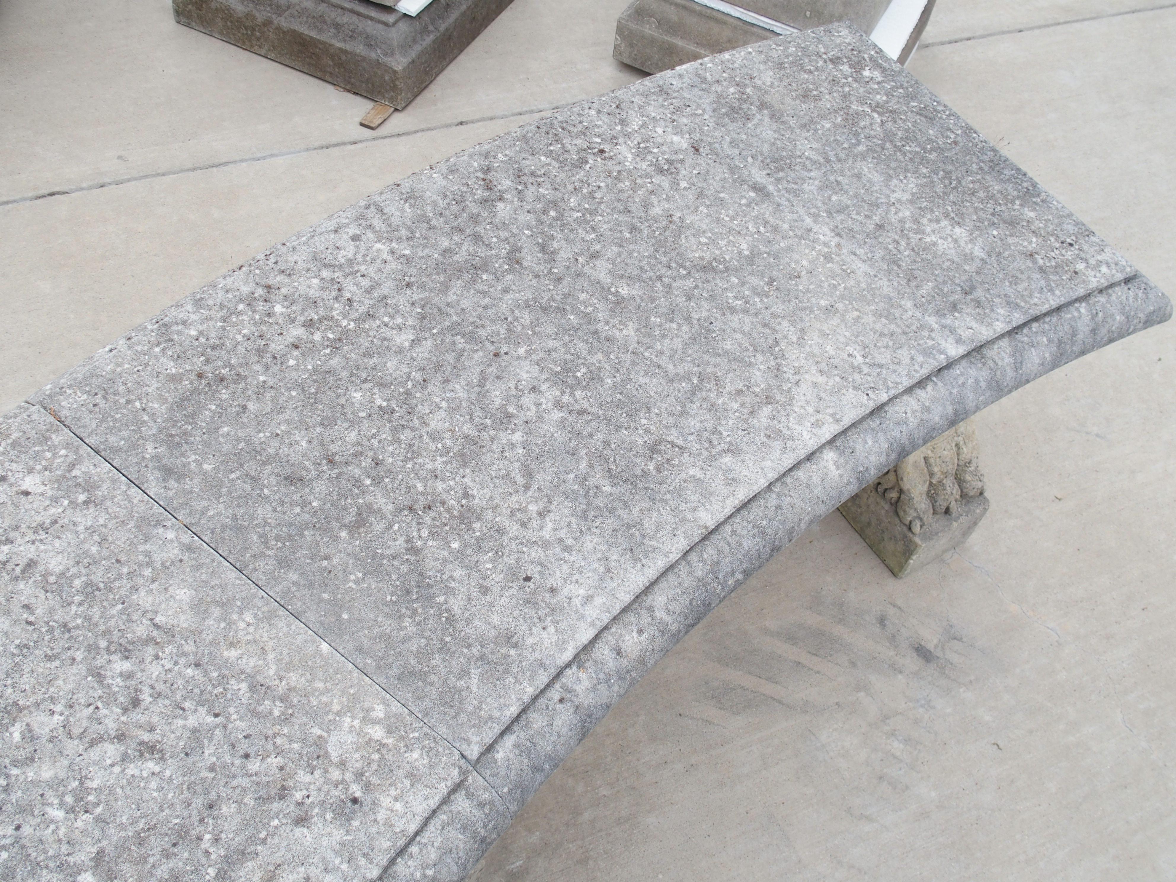 Stone Curved Italian 3-Leg Garden Bench in Carved Limestone