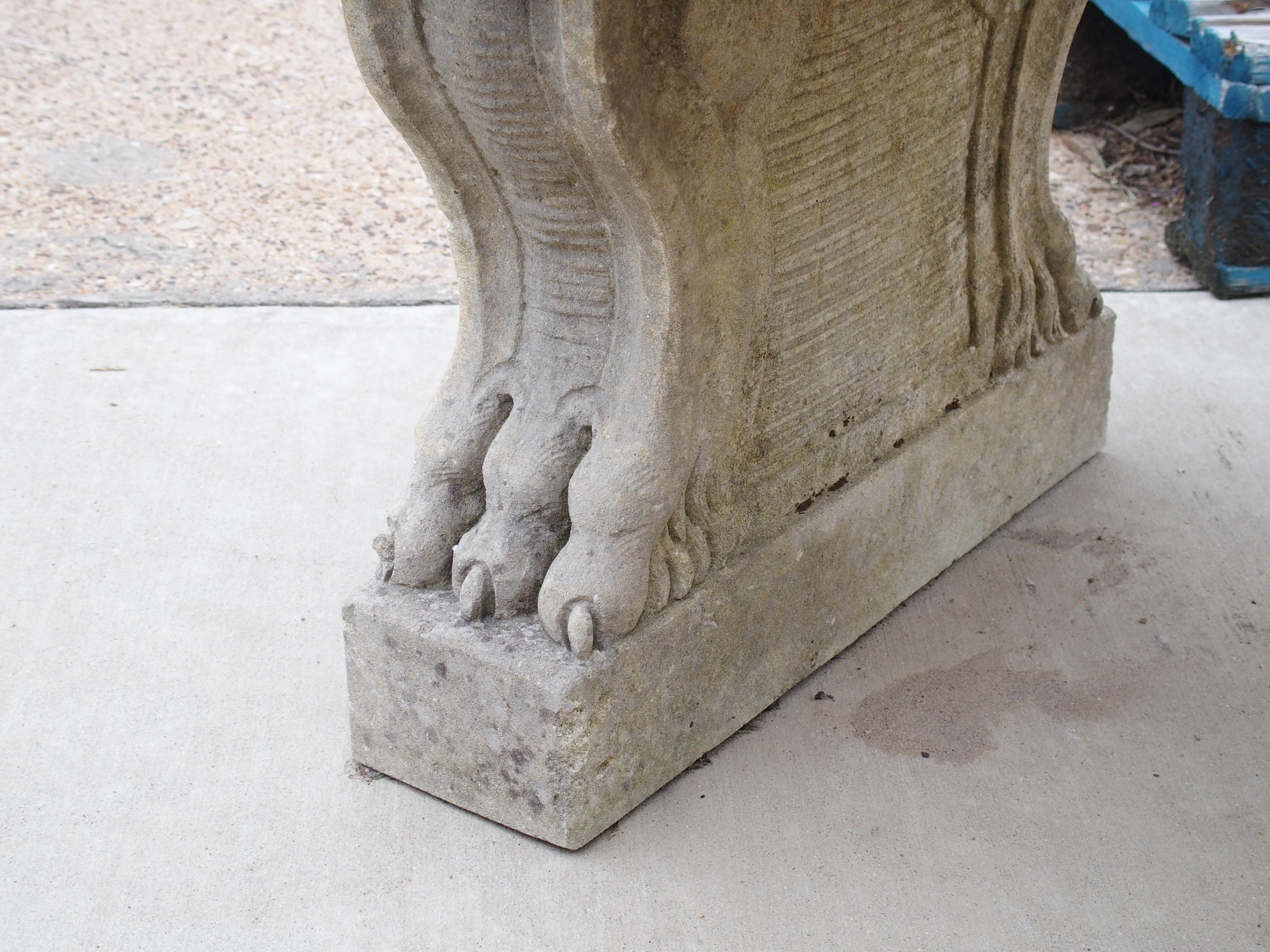 Curved Italian 3-Leg Garden Bench in Carved Limestone 3