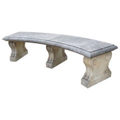 Curved Italian 3-Leg Garden Bench in Carved Limestone