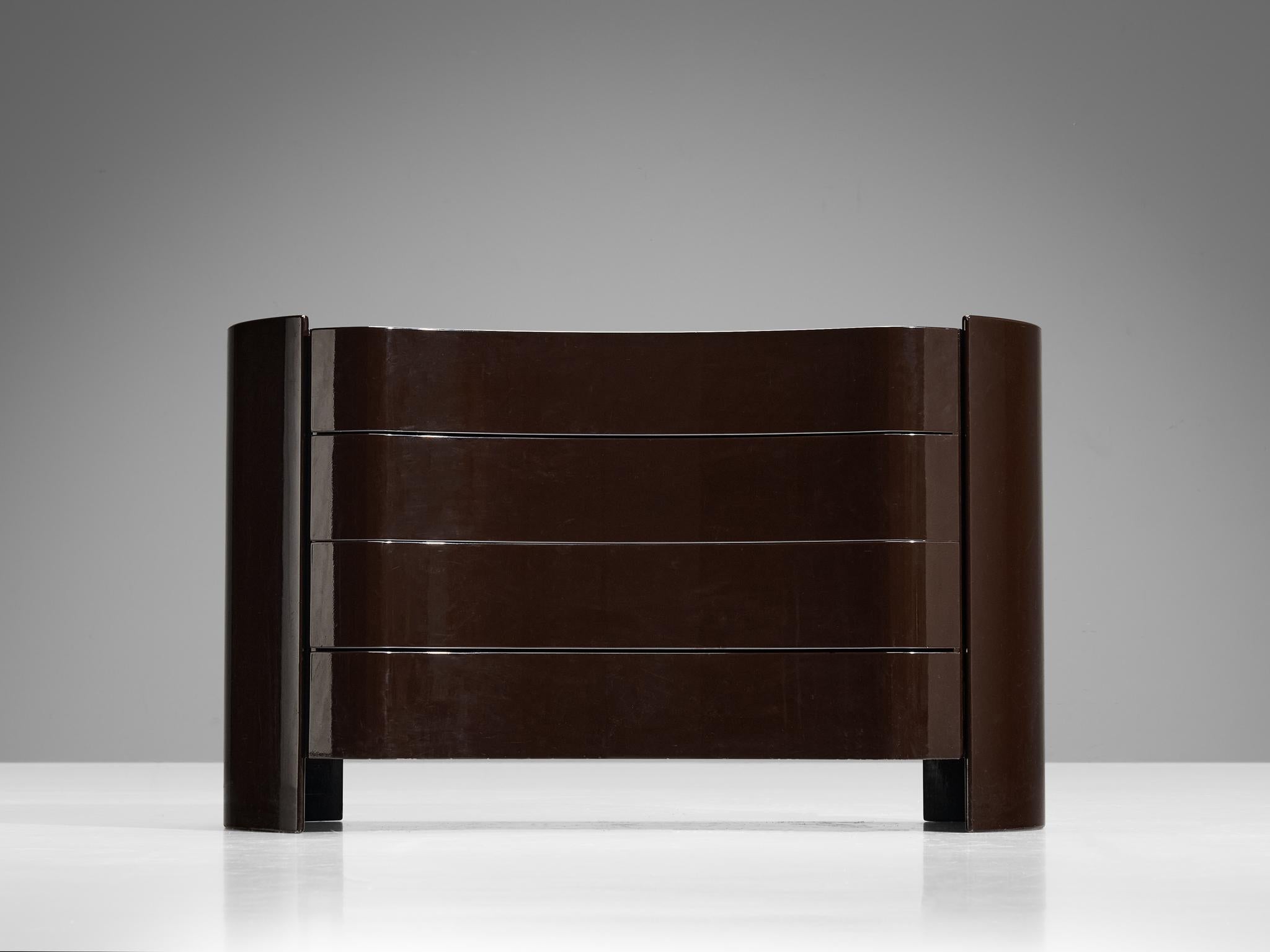 Mid-Century Modern Curved Italian 'Aiace' Chest of Drawers in Black Lacquered Wood by Benatti 