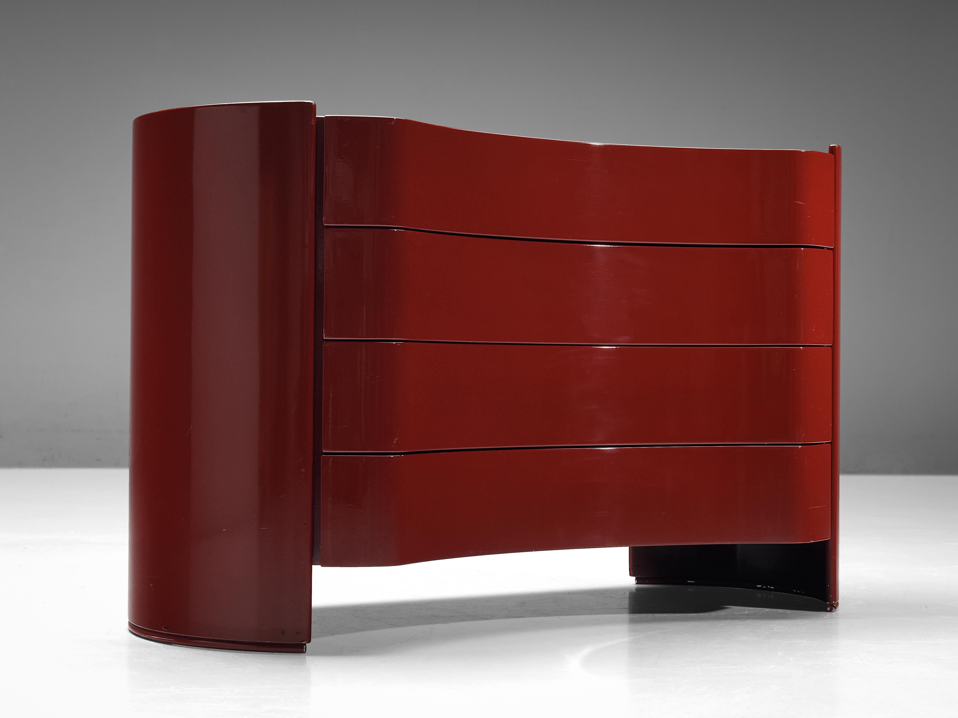 Curved Italian 'Aiace' Chest of Drawers in Red Lacquered Wood by Benatti 4