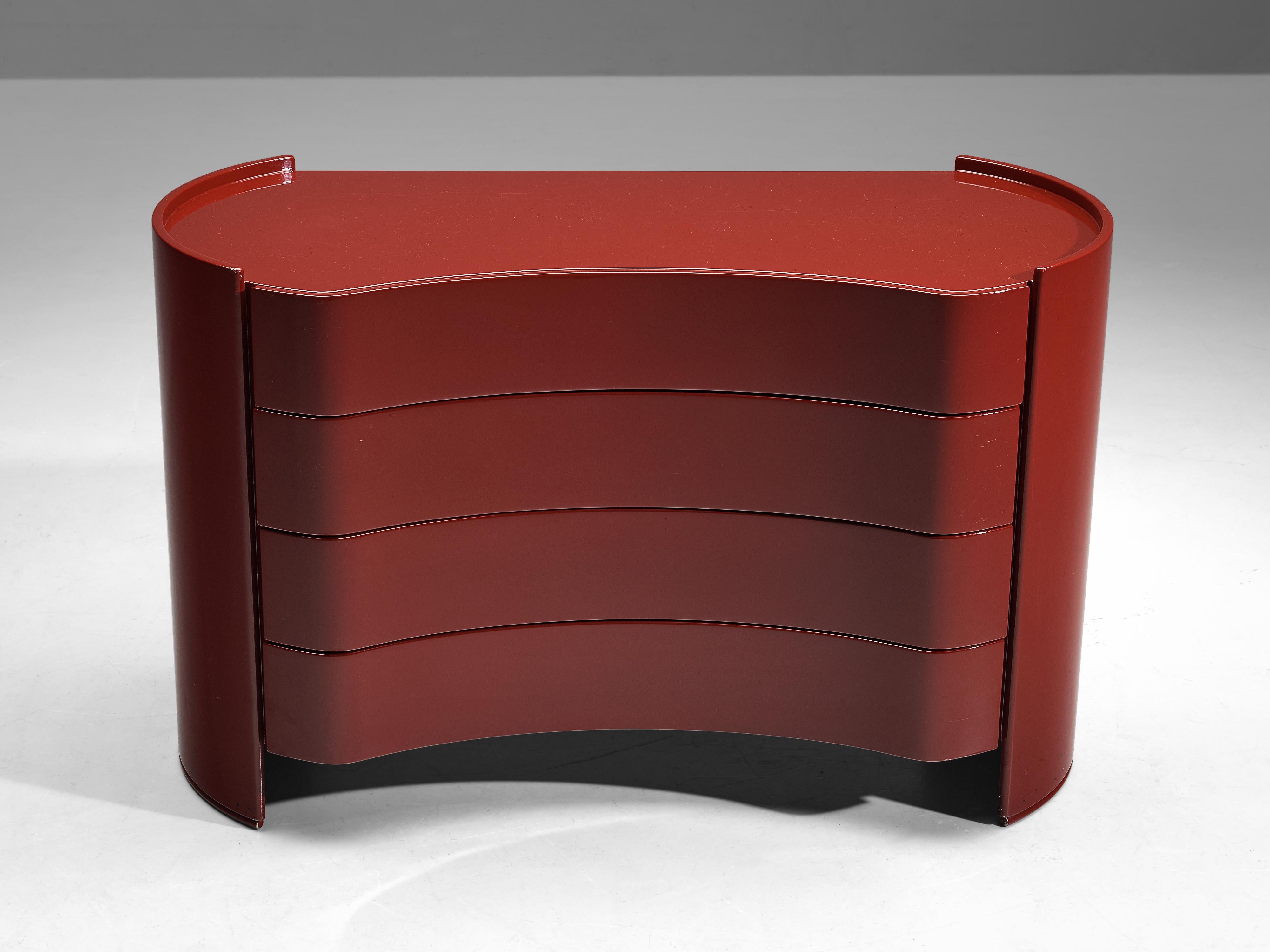 Curved Italian 'Aiace' Chest of Drawers in Red Lacquered Wood by Benatti 2