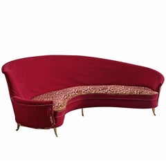 Curved Italian High Back Sofa with Brass