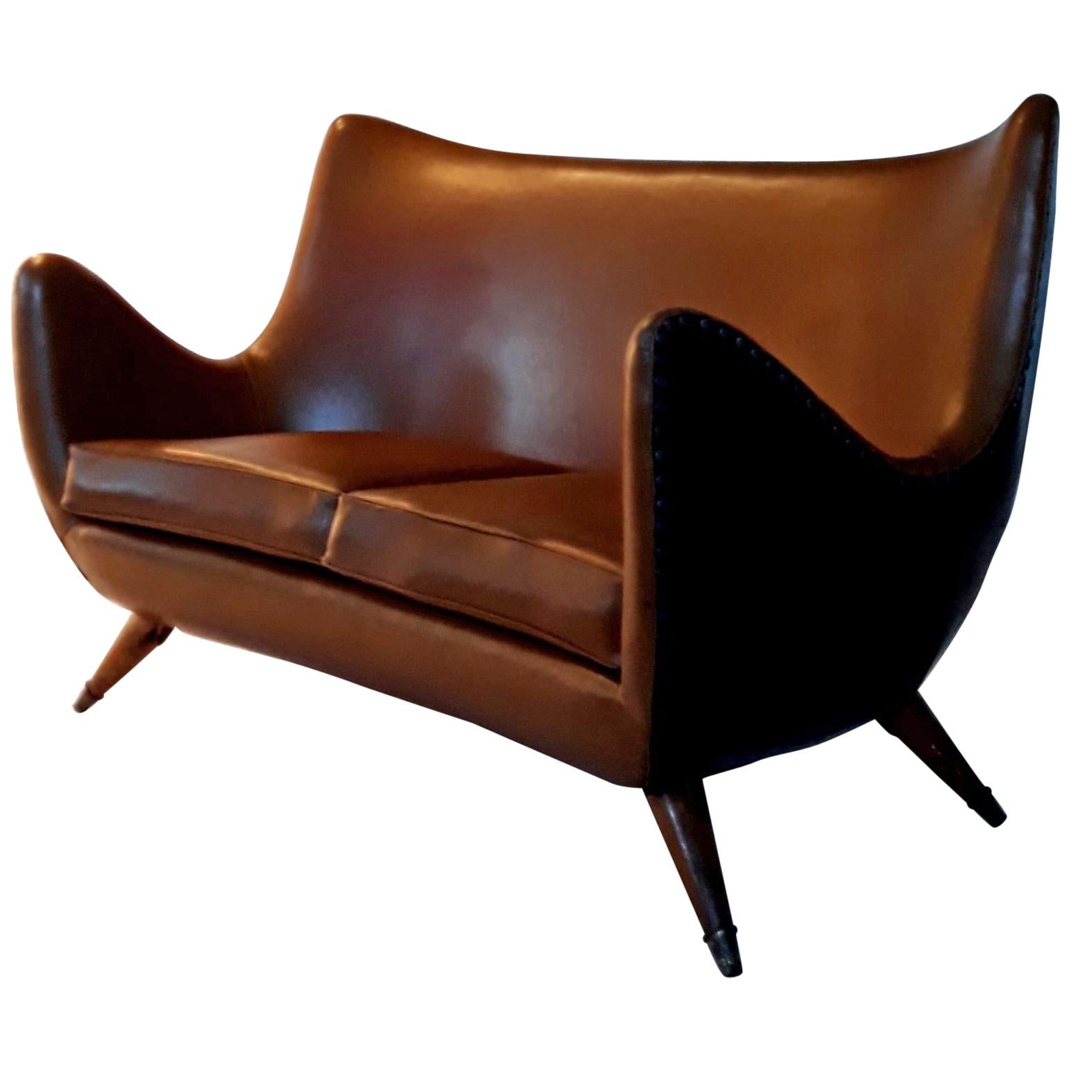 Curved Italian Mid Century Modern  Two Place Sofa, Milano, 1950s