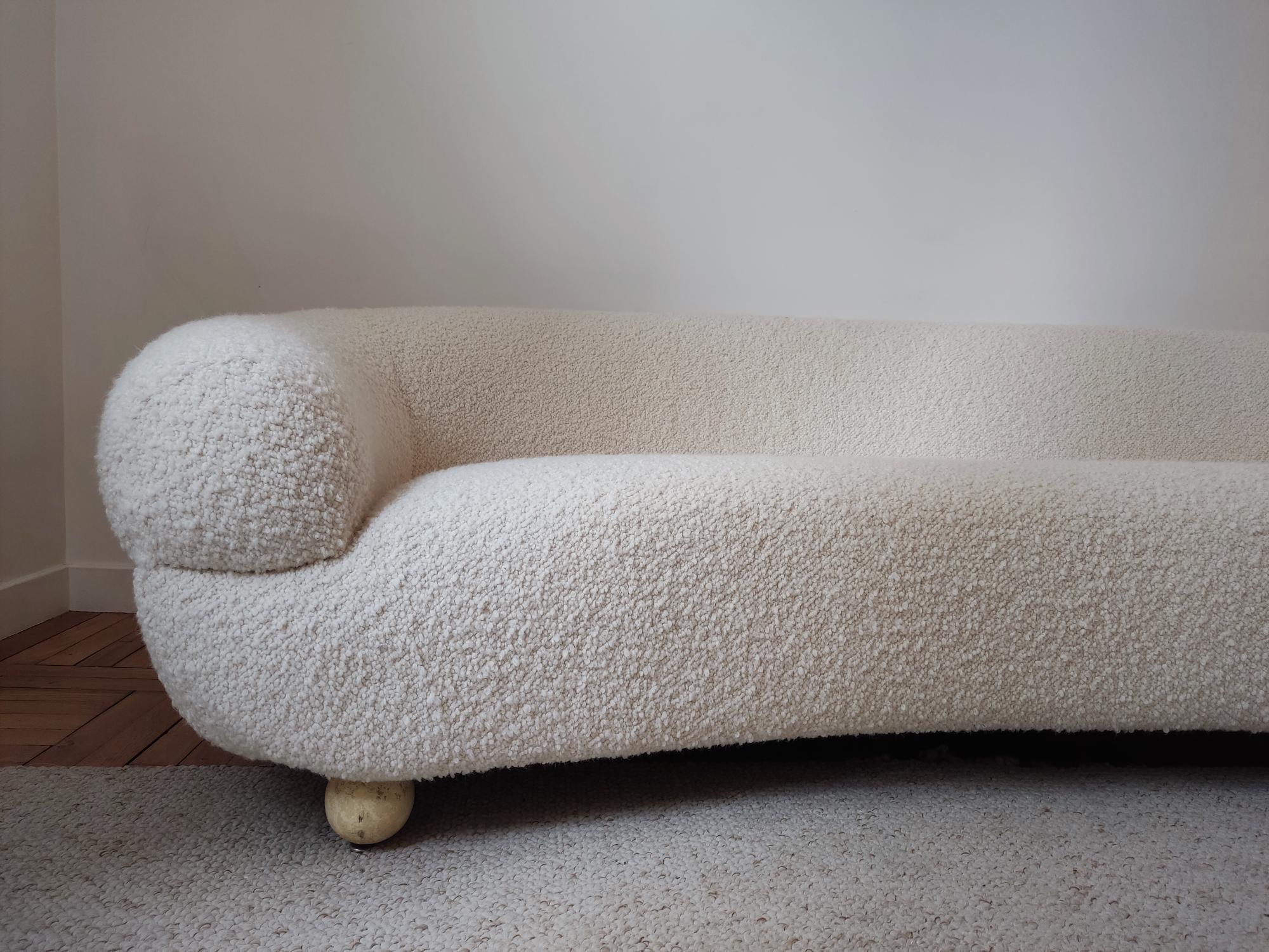 Bouclé curved Italian sofa - 60s  For Sale