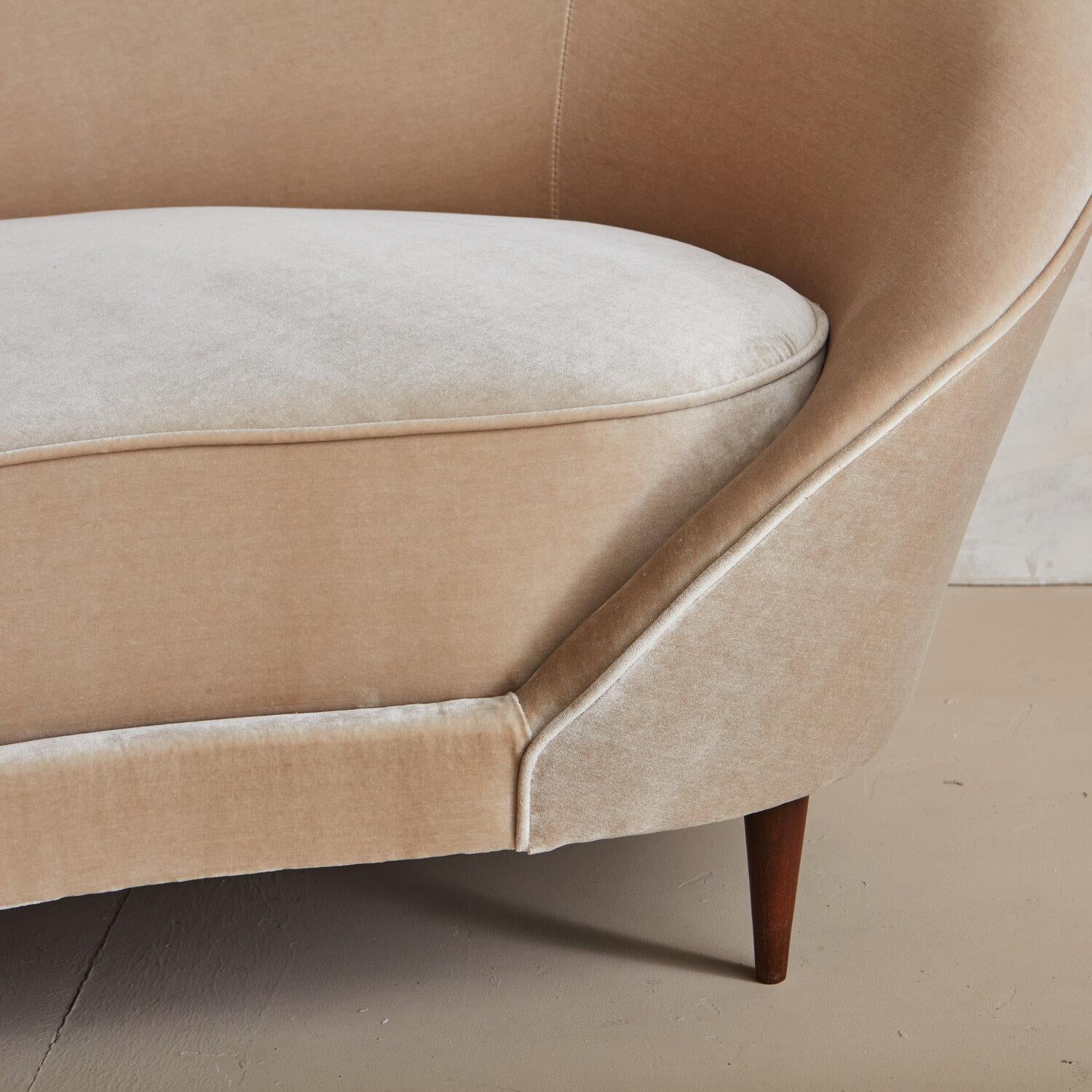 Curved Italian Sofa in a Champagne Velvet in the Manner of Federico Munari 1