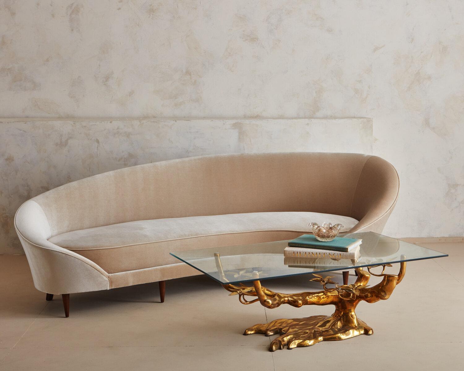 Curved Italian Sofa in a Champagne Velvet in the Manner of Federico Munari 3