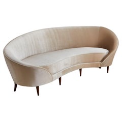 Curved Italian Sofa in a Champagne Velvet in the Manner of Federico Munari