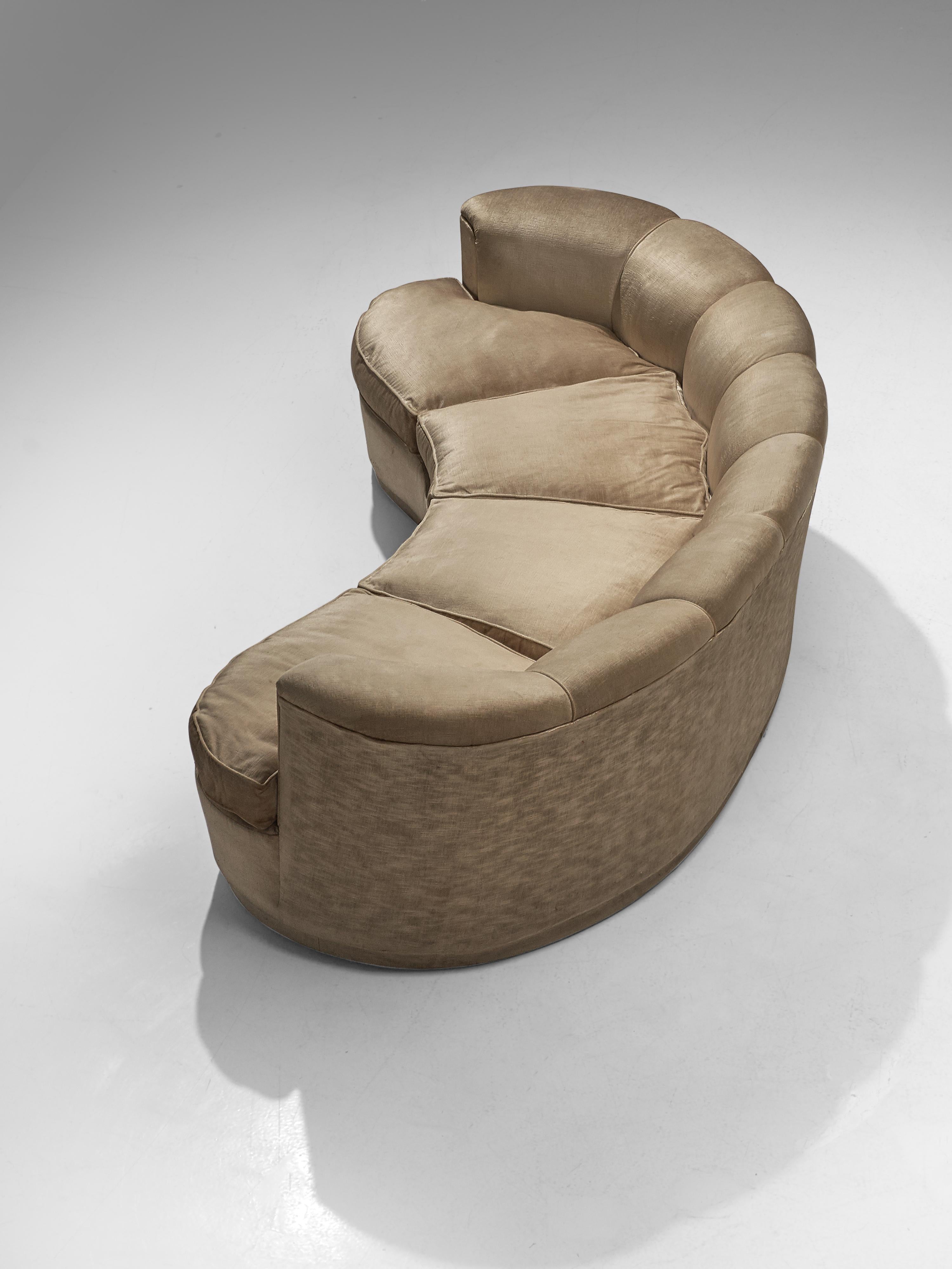 Mid-20th Century Curved Italian Sofa in Bright Velvet Upholstery