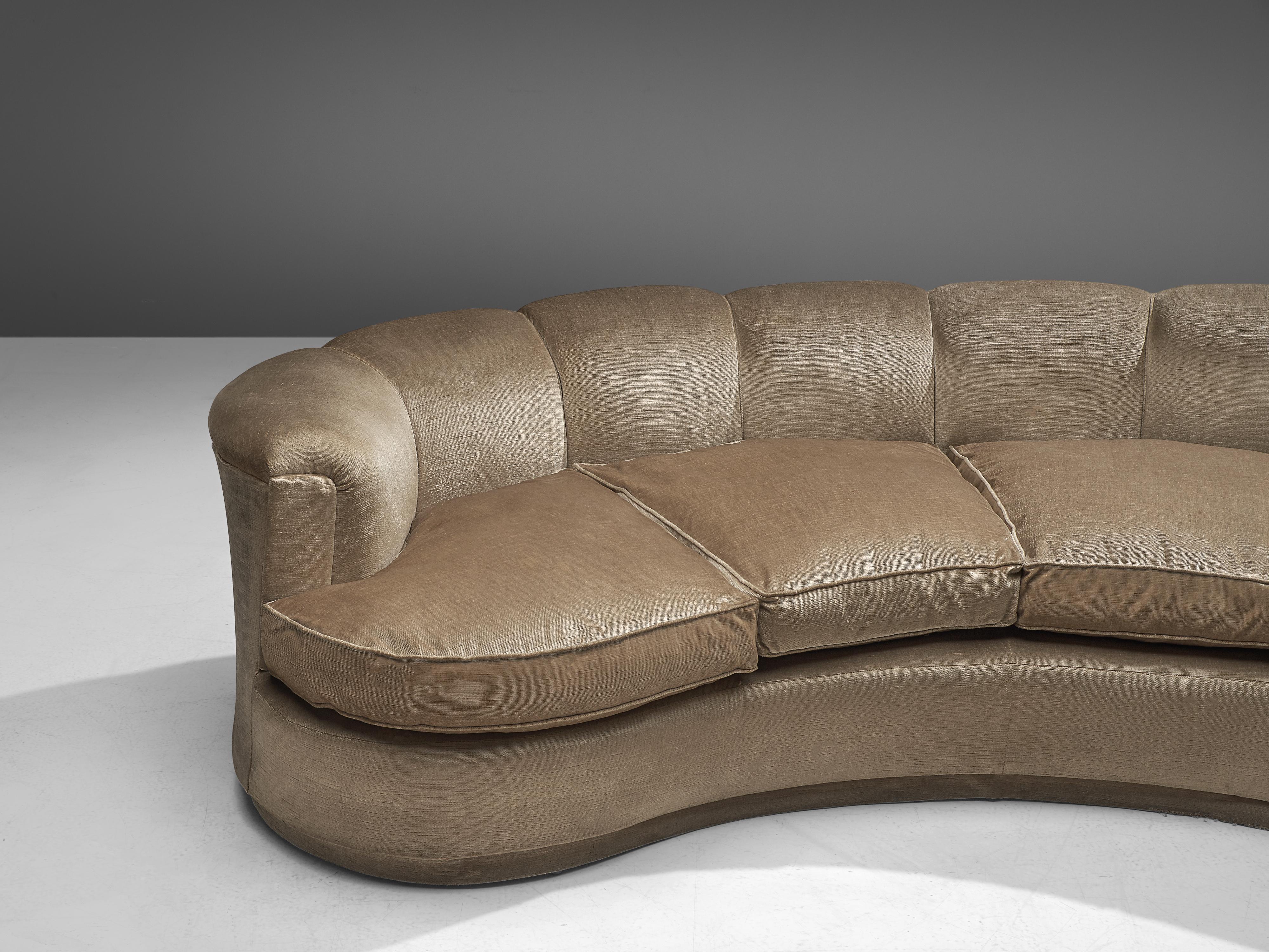 Fabric Curved Italian Sofa in Bright Velvet Upholstery