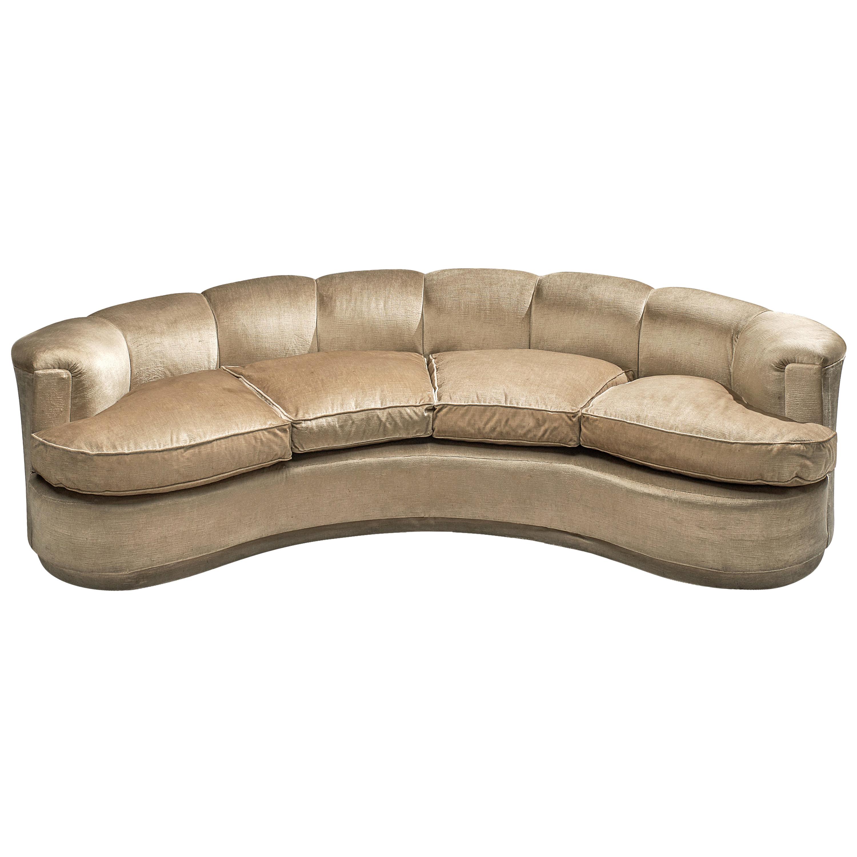 Curved Italian Sofa in Bright Velvet Upholstery