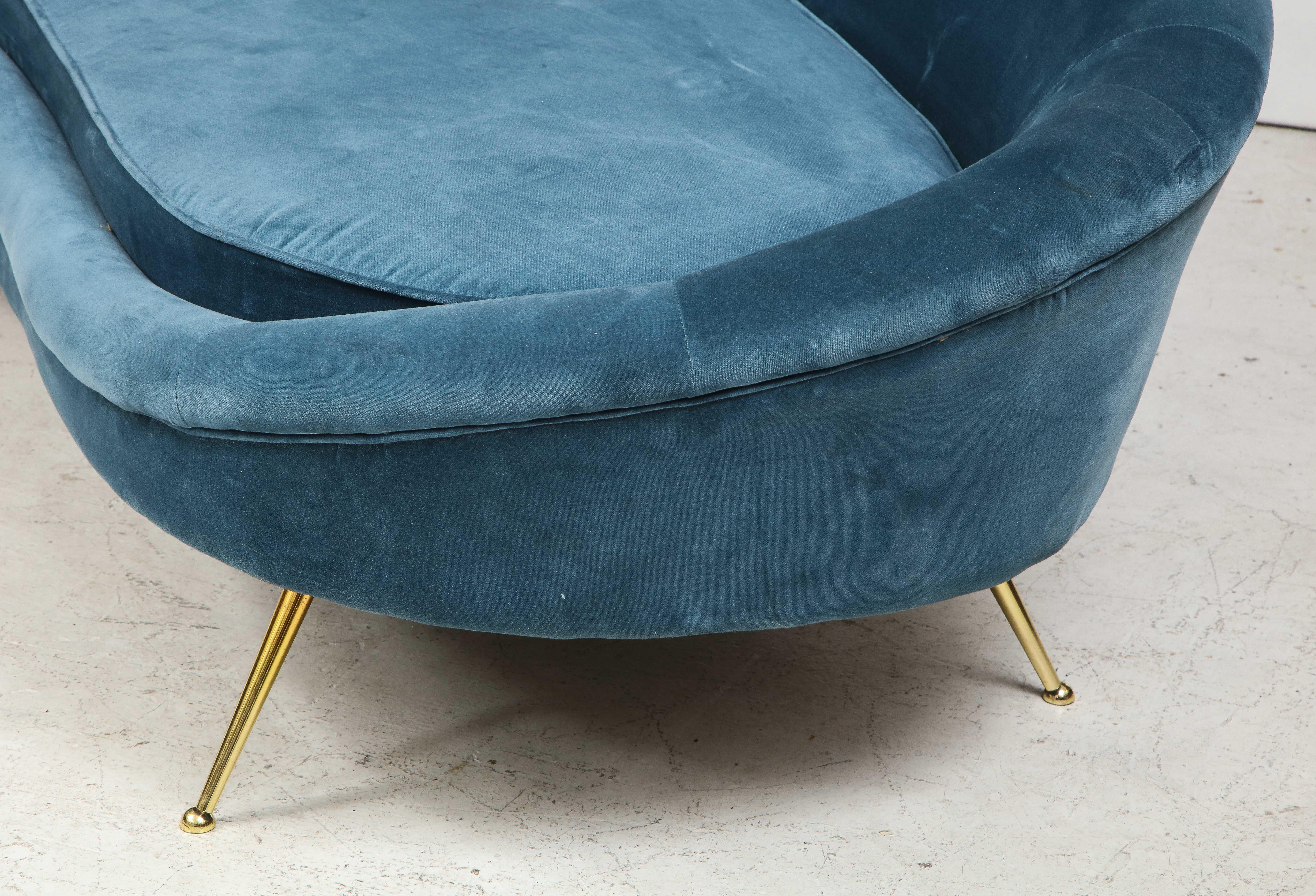 Velvet Curved Italian Sofa in the manner of Federico Munari 