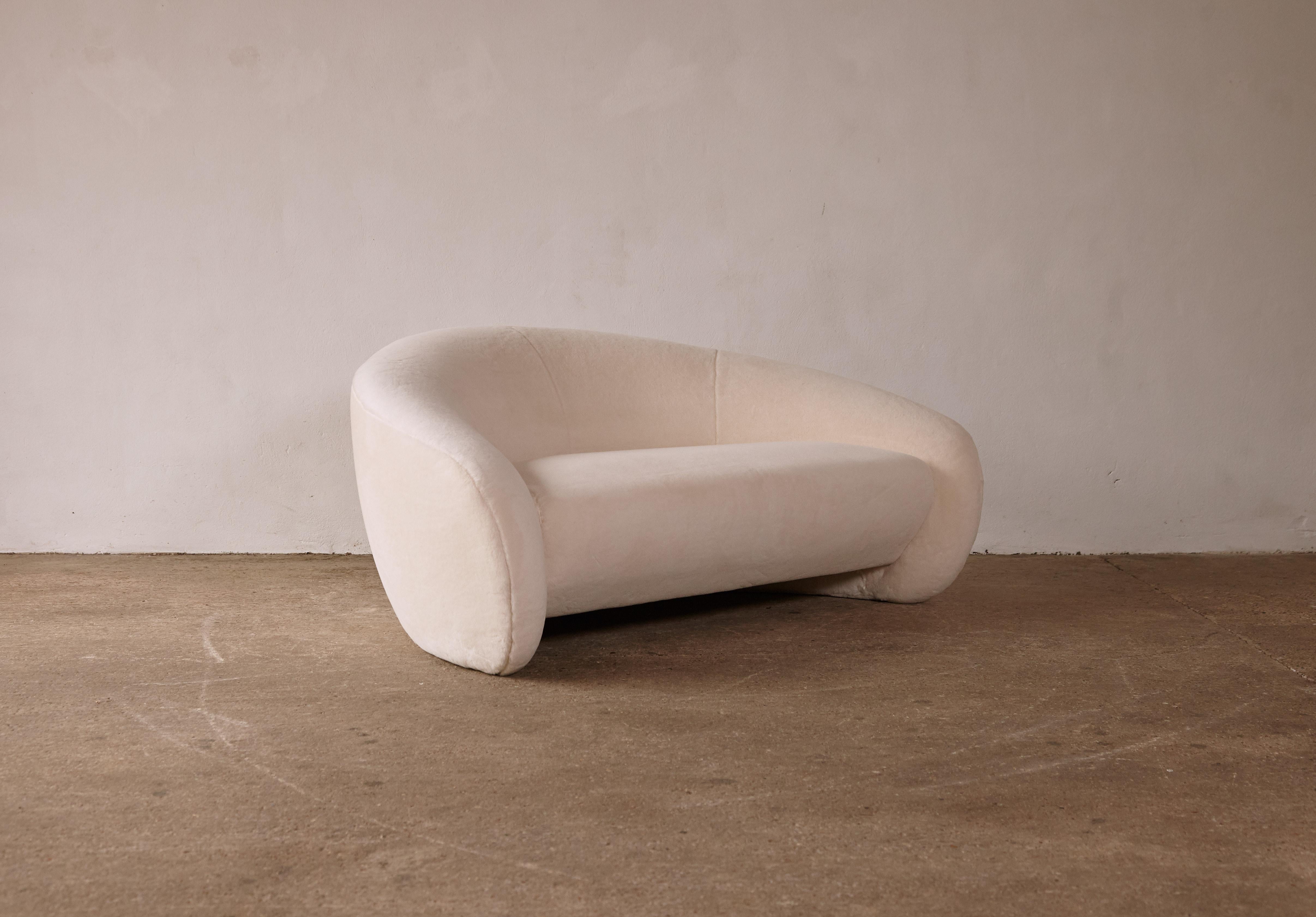 Curved Italian Sofa / Loveseat, Newly Upholstered in Alplaca, 1970s/1980s 5