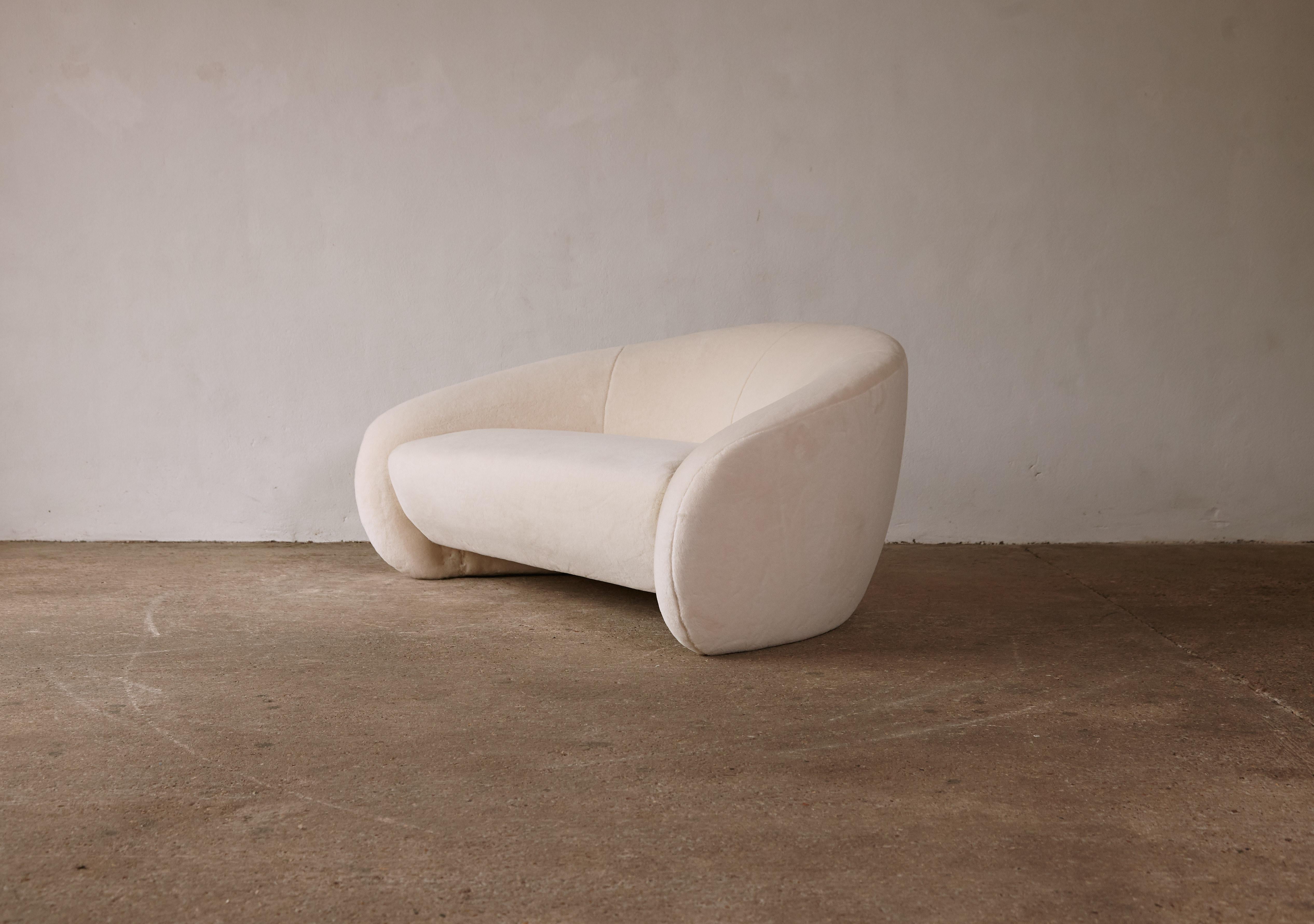 Mid-Century Modern Curved Italian Sofa / Loveseat, Newly Upholstered in Alplaca, 1970s/1980s