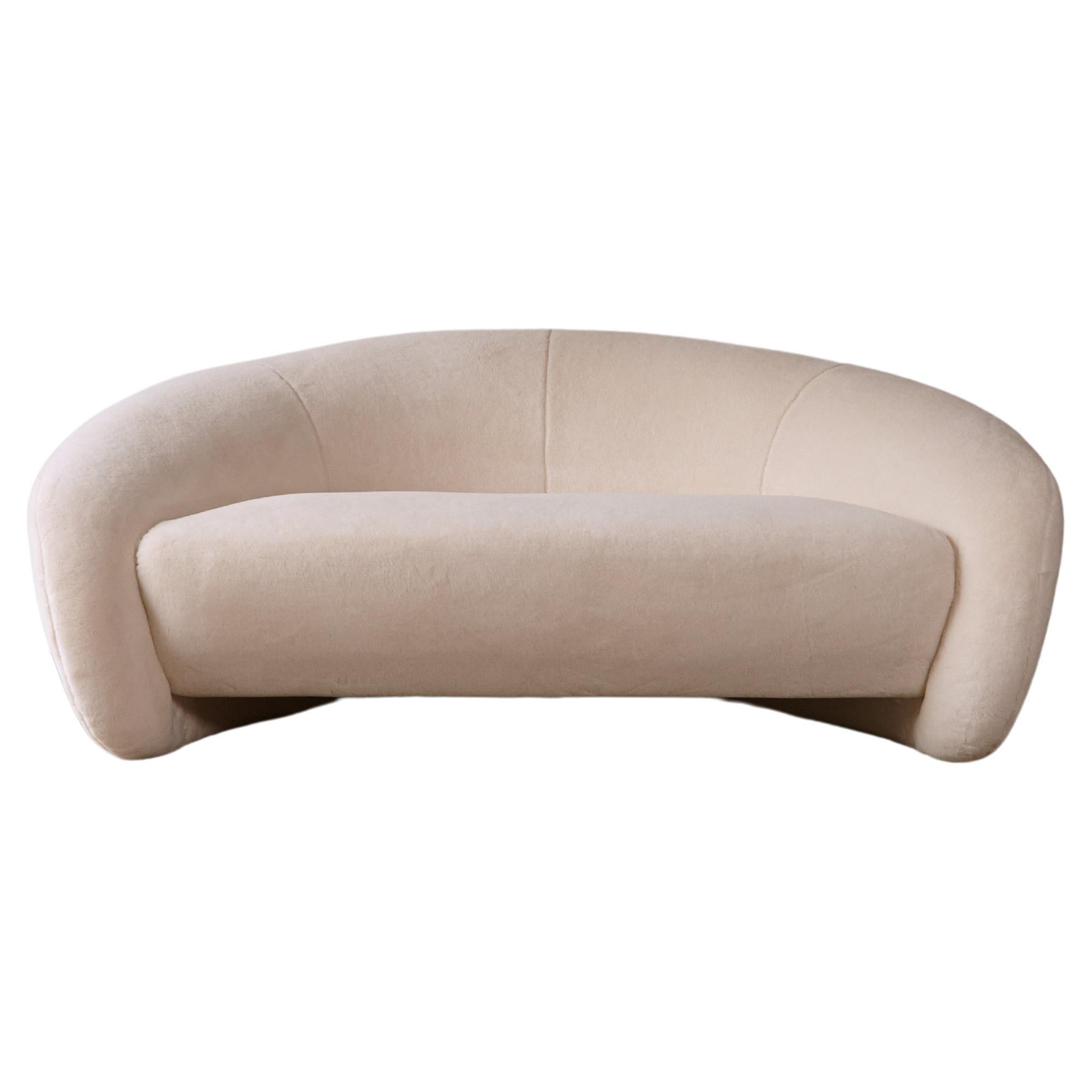 Curved Italian Sofa / Loveseat, Newly Upholstered in Alplaca, 1970s/1980s