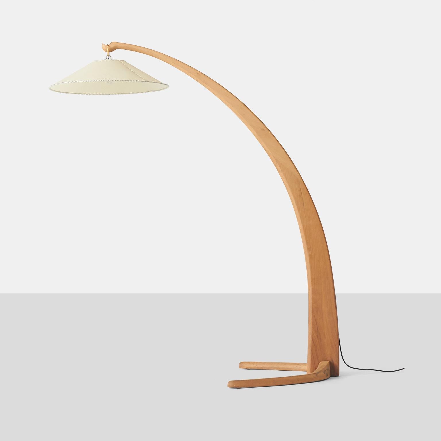 Modern Curved Italian Walnut Floor Lamp For Sale