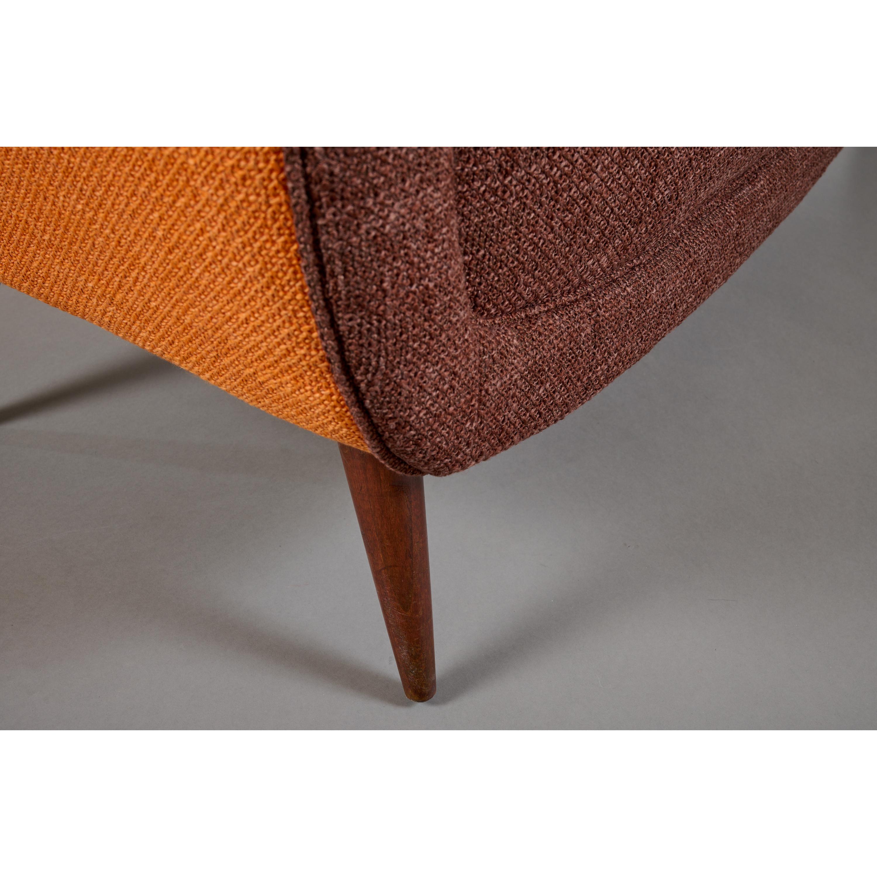 Curved ITSO Federico Munari Settee in Wood with Orange Upholstery, Italy 1950s  For Sale 7